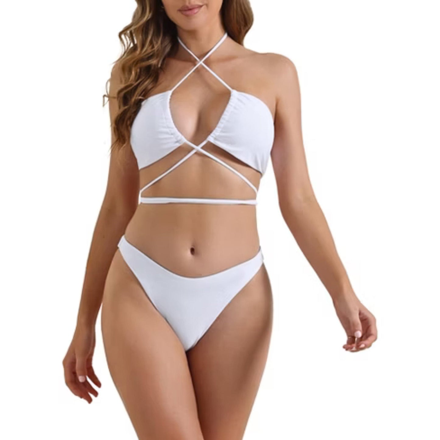 SHEIN Shein Womens Swimwear M / White SHEIN - Criss cross body bikini