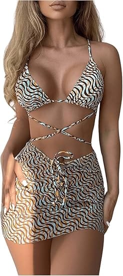 SHEIN Shein Womens Swimwear XL / Multi-Color SHEIN - Criss Cross Tie Back Triangle Bikini