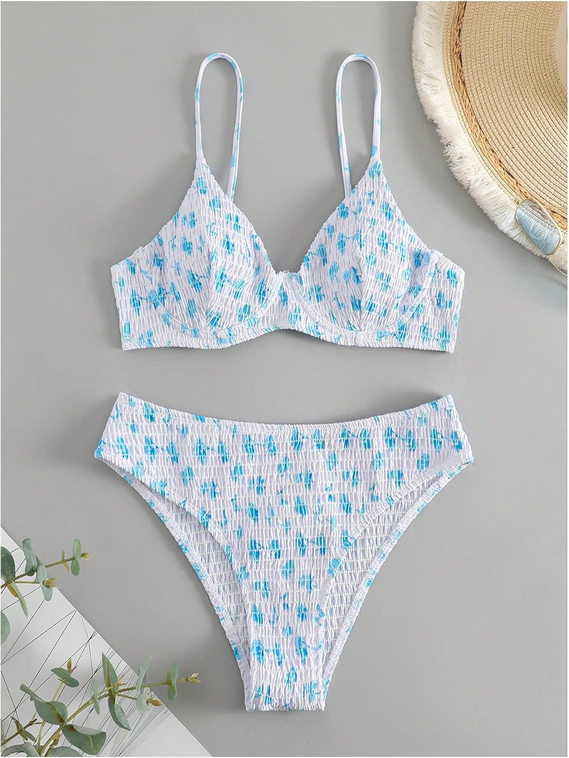 SHEIN Shein Womens Swimwear M / White SHEIN - Floral Print Swimwear Two Pieces