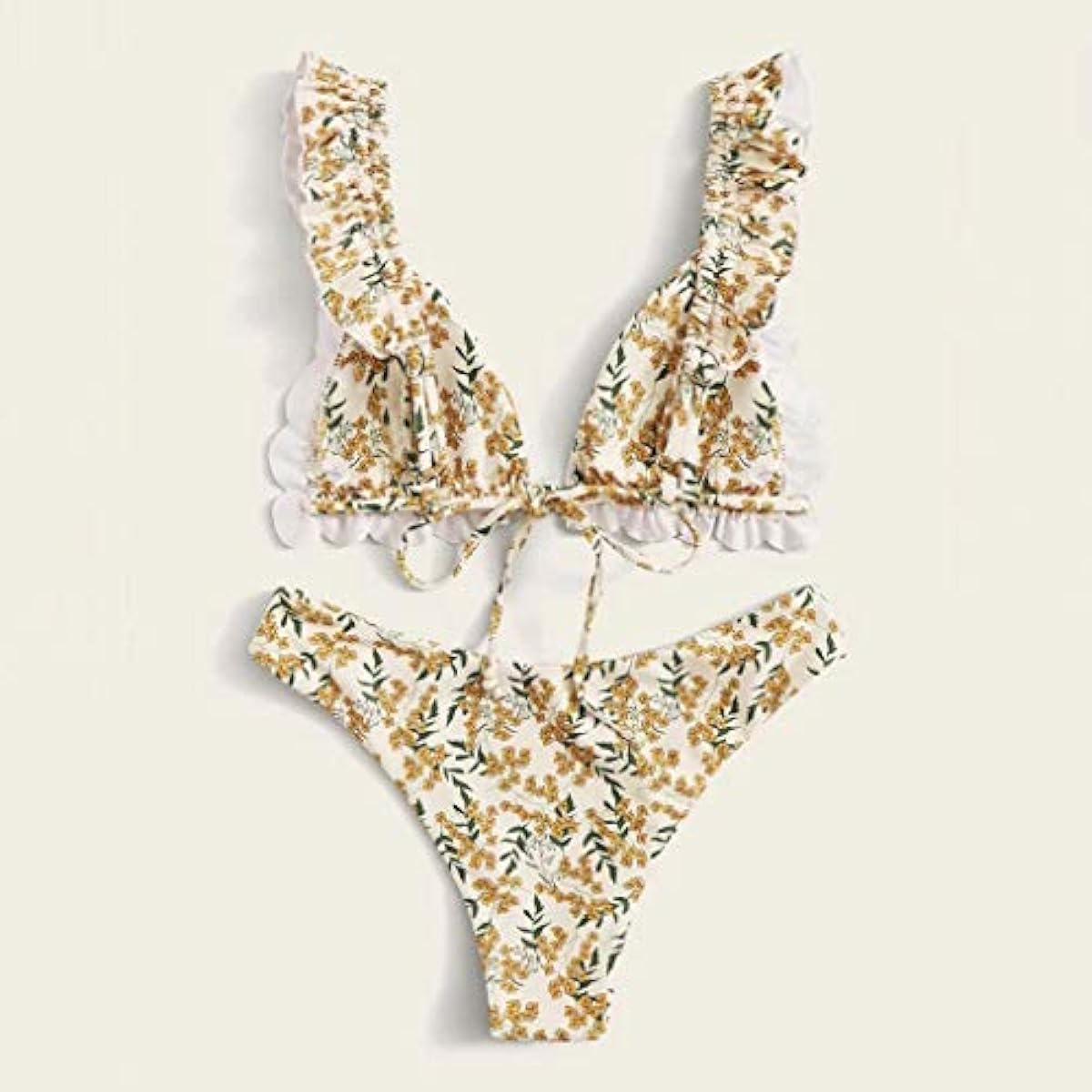 SHEIN Shein Womens Swimwear L / Multi-Color SHEIN - Frill Trim Triangle Floral Swimwear Two Pieces