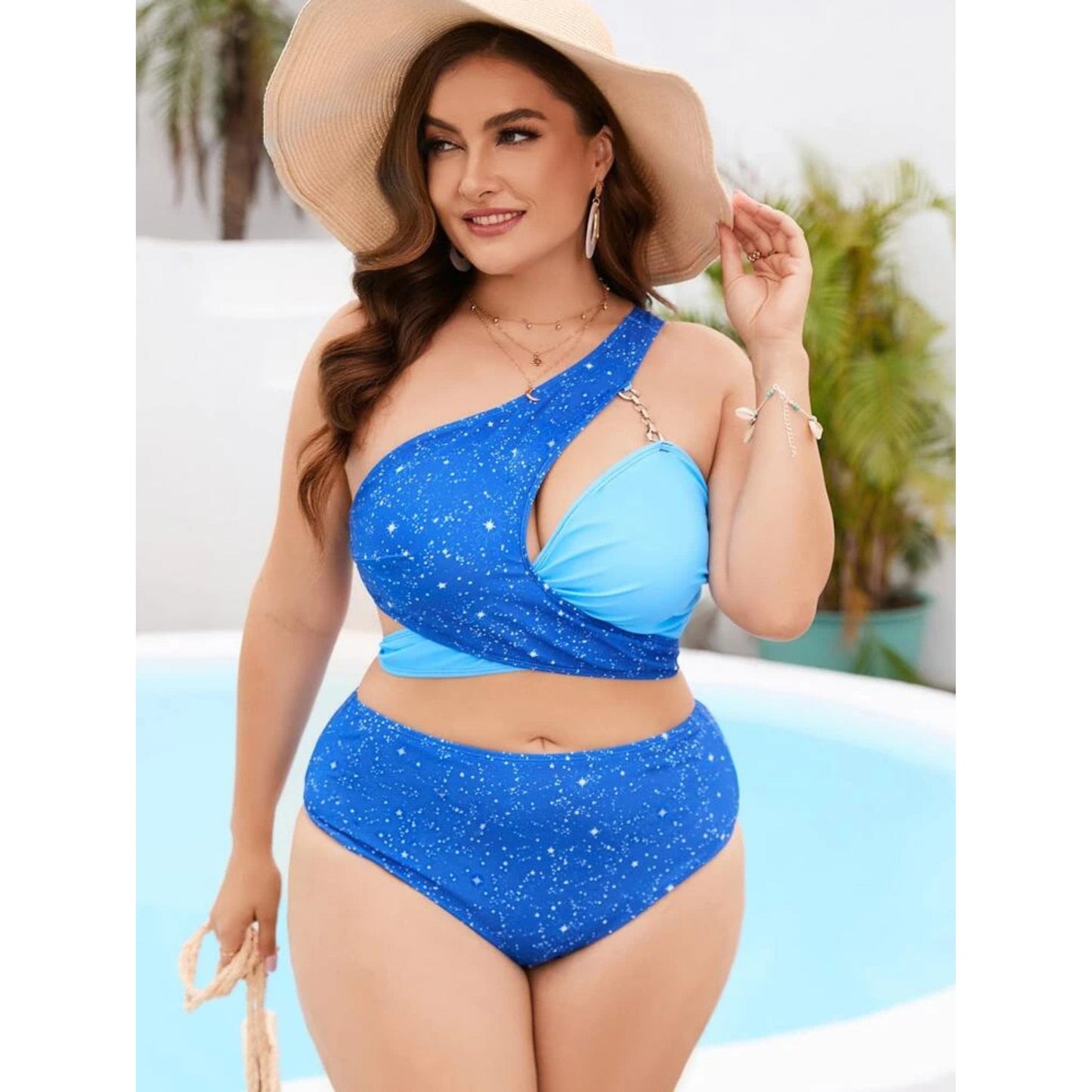 SHEIN Shein Womens Swimwear XL / Multi-Color SHEIN - Galaxy Print Wrap Cross One Shoulder Bikini