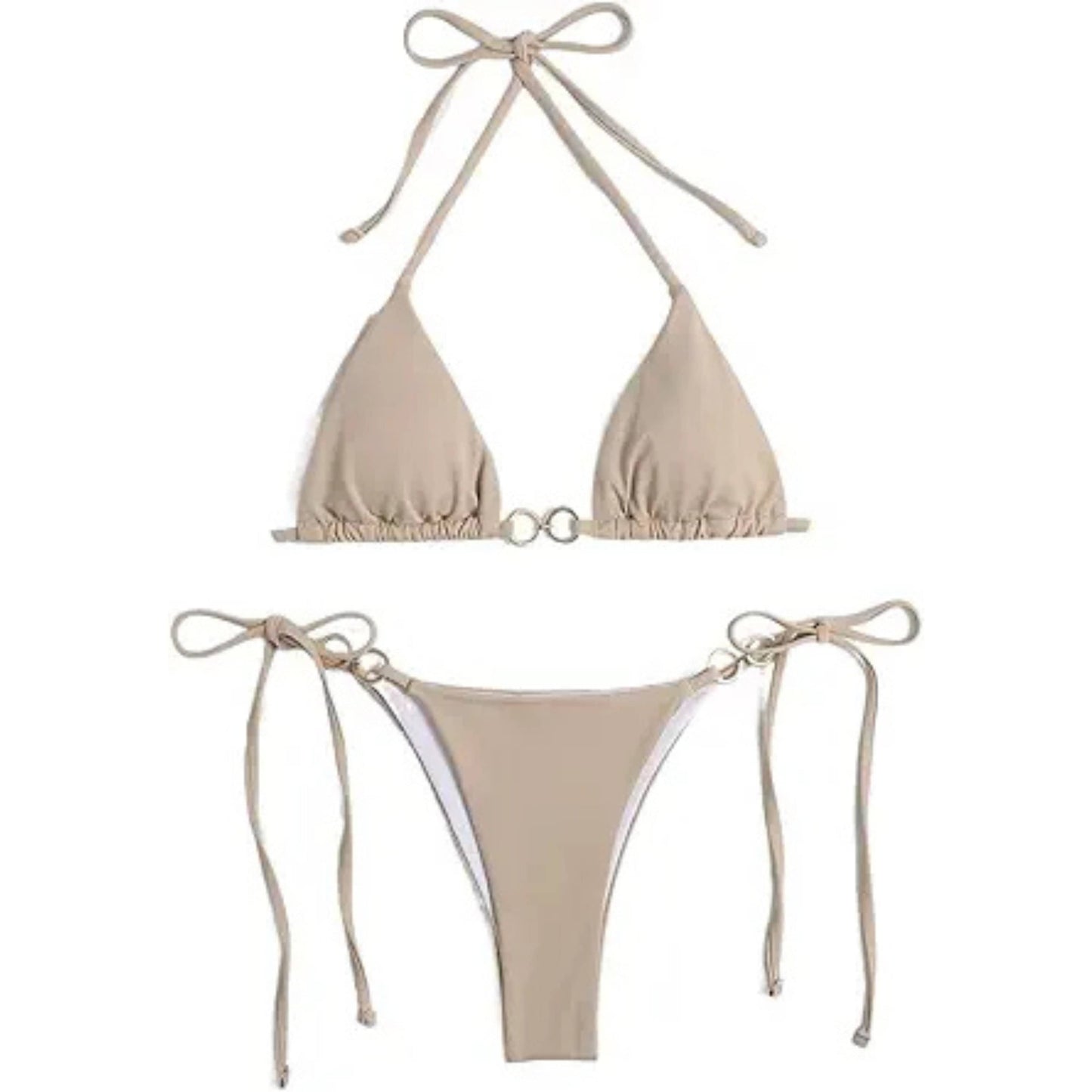 SHEIN Shein Womens Swimwear S / Beige SHEIN - Micro Triangle Thong Bikini Swimsuit