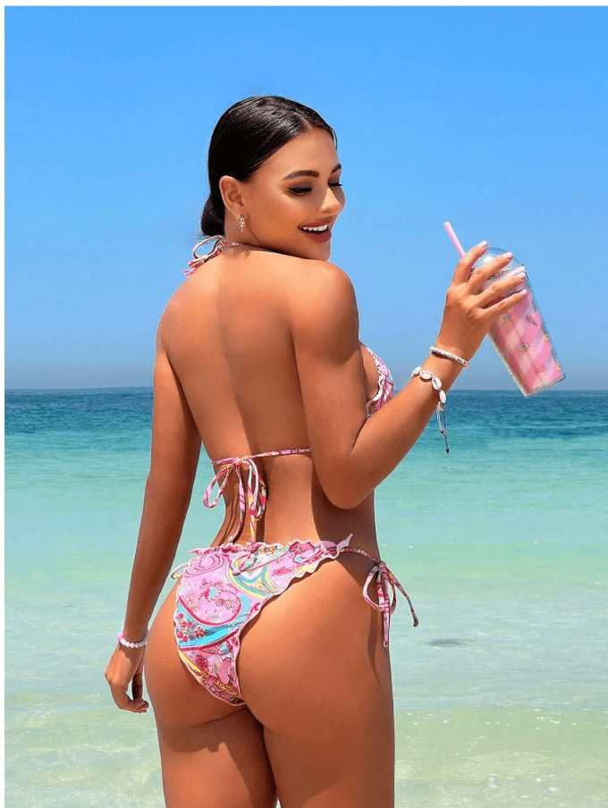 SHEIN Shein Womens Swimwear L / Multi-Color SHEIN - Paisley Print Triangle Halter Bikini Swimsuit