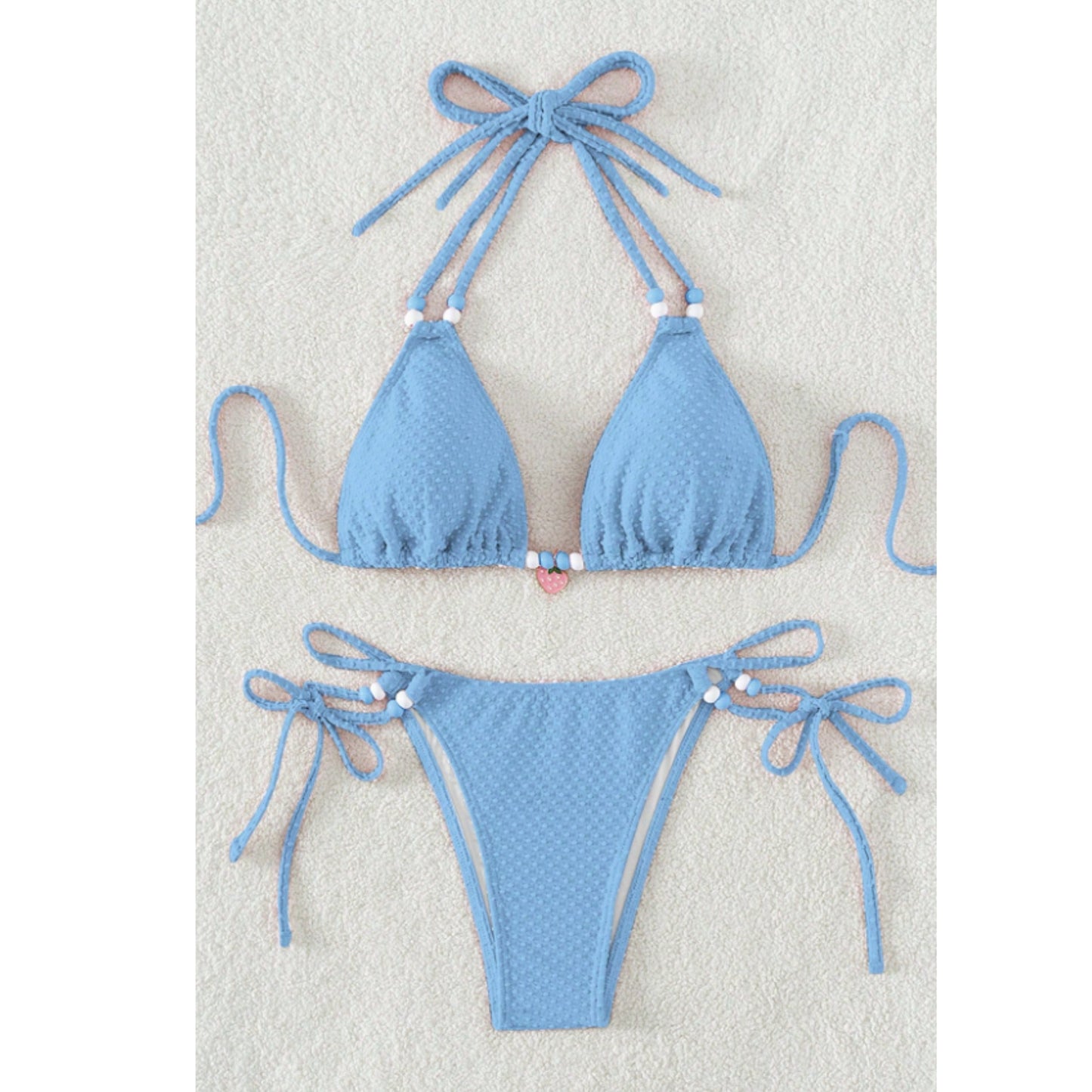 SHEIN Shein Womens Swimwear S / Blue SHEIN - Pearl Lace up Bikini Triangle Beach Wear
