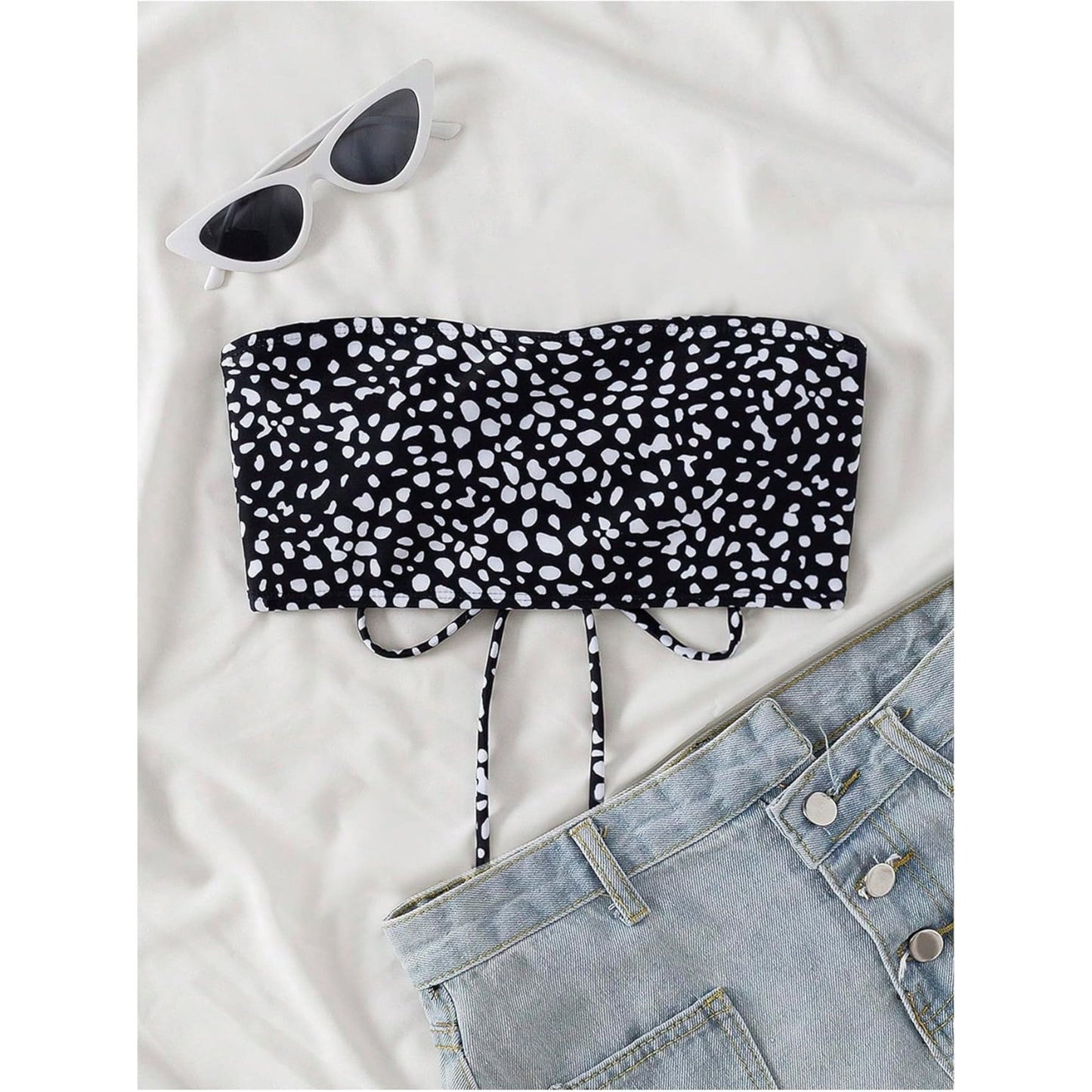 SHEIN Shein Womens Swimwear XL / Multi-Color SHEIN - Polka dotted bandu bikini top