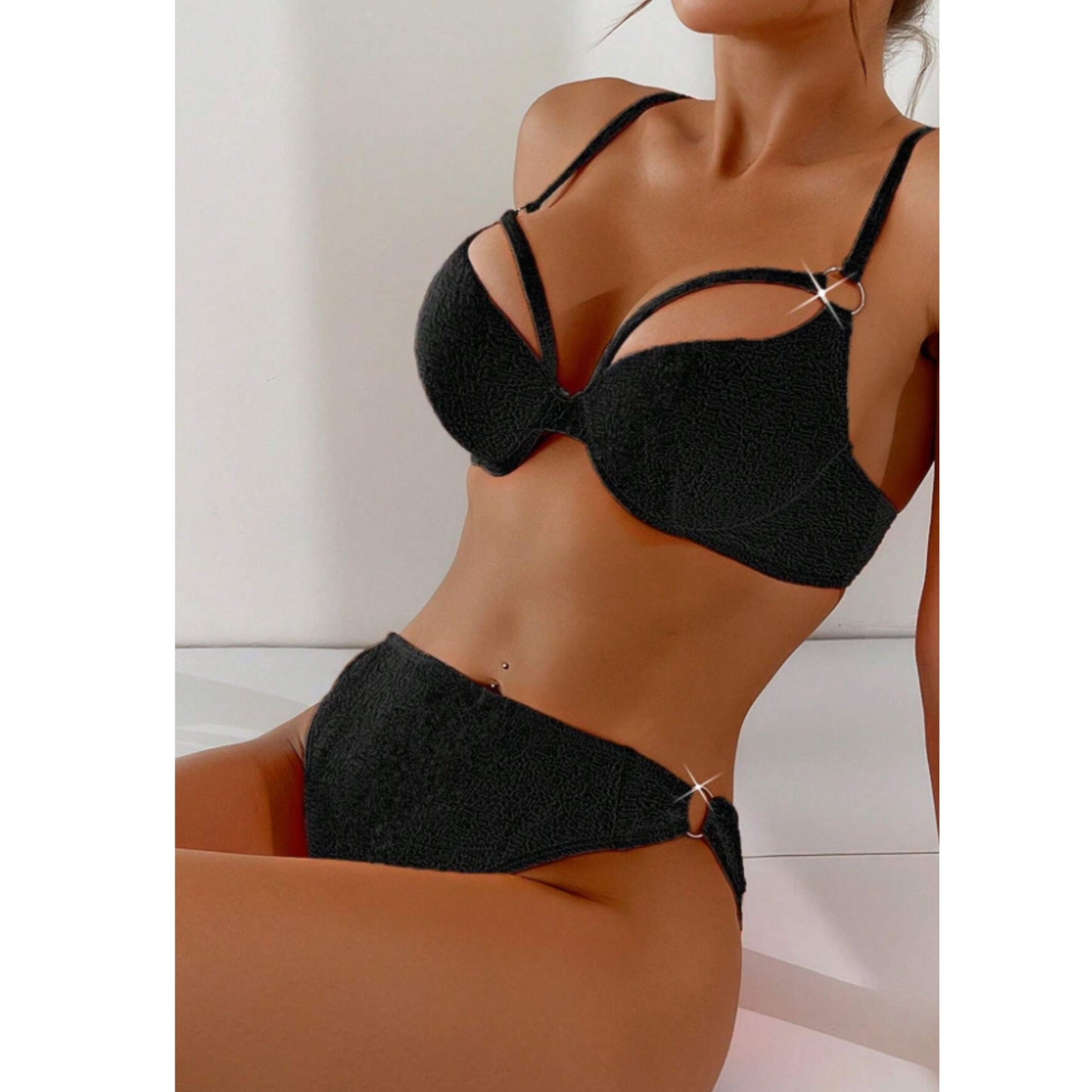 SHEIN Shein Womens Swimwear L / Black SHEIN - Ring Linked Underwire