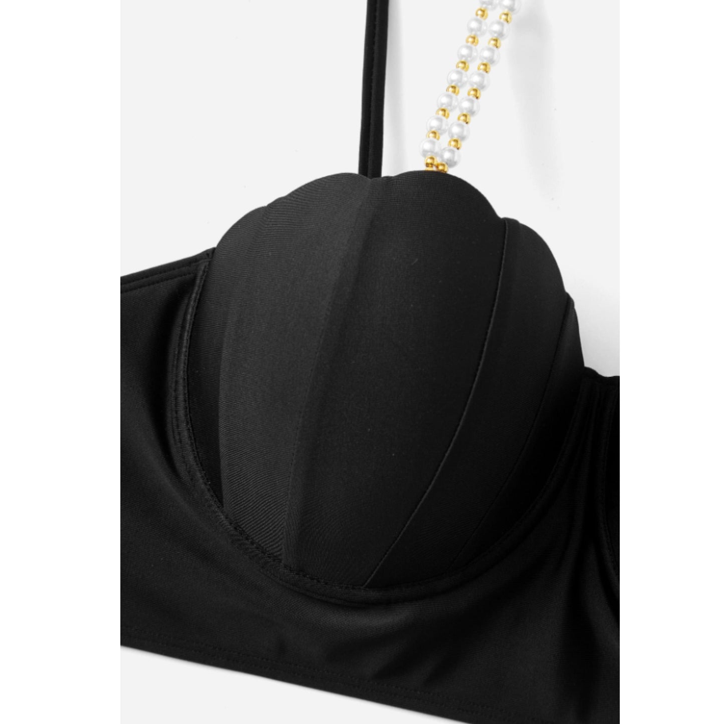 SHEIN Shein Womens Swimwear XXXXXL / Black SHEIN - Scalloped faux pearl bikini top
