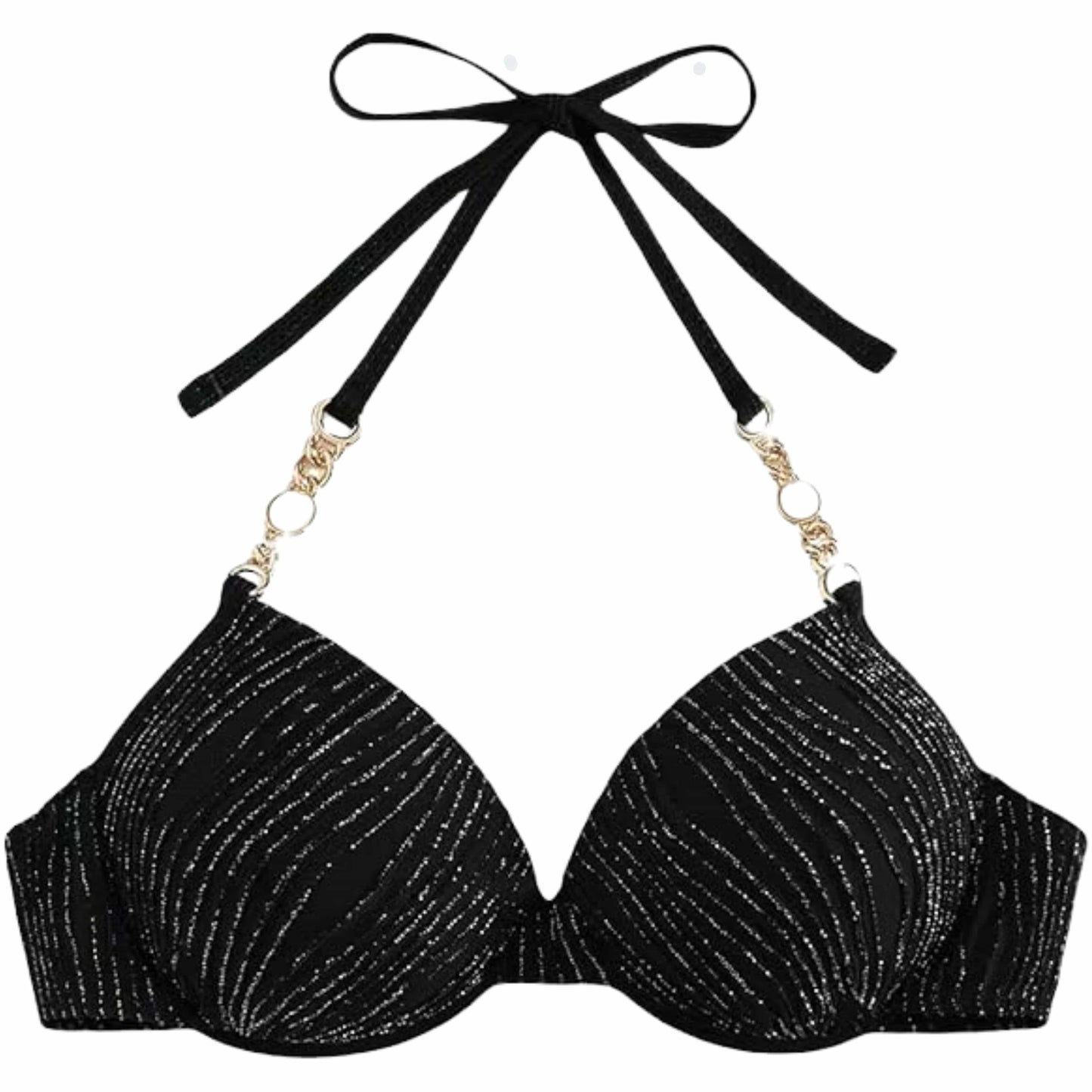 SHEIN Shein Womens Swimwear M / Black SHEIN - Sexy Sparkle Padde Bra
