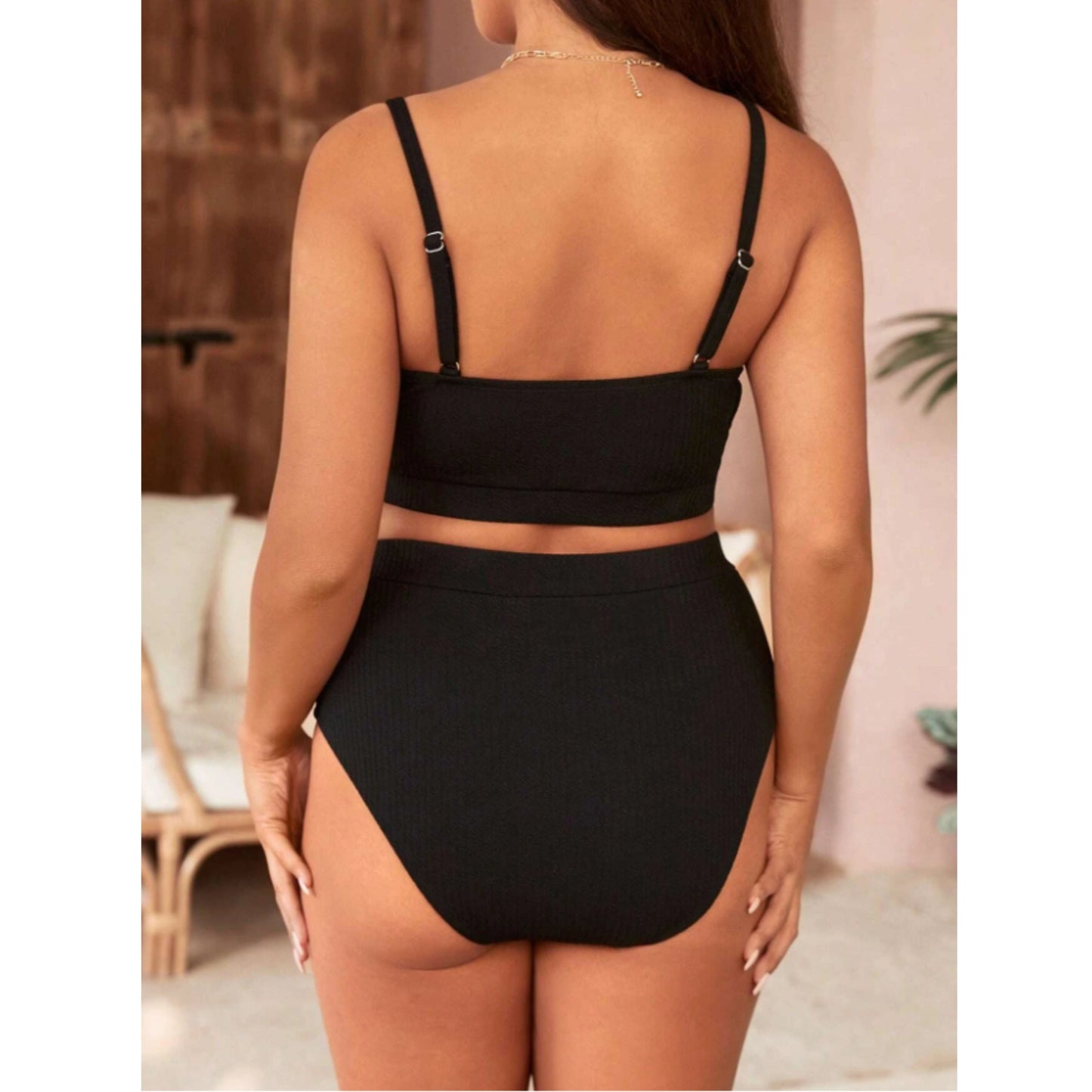 SHEIN Shein Womens Swimwear XXXXL / Black SHEIN - Solid High Waisted Bikini Set