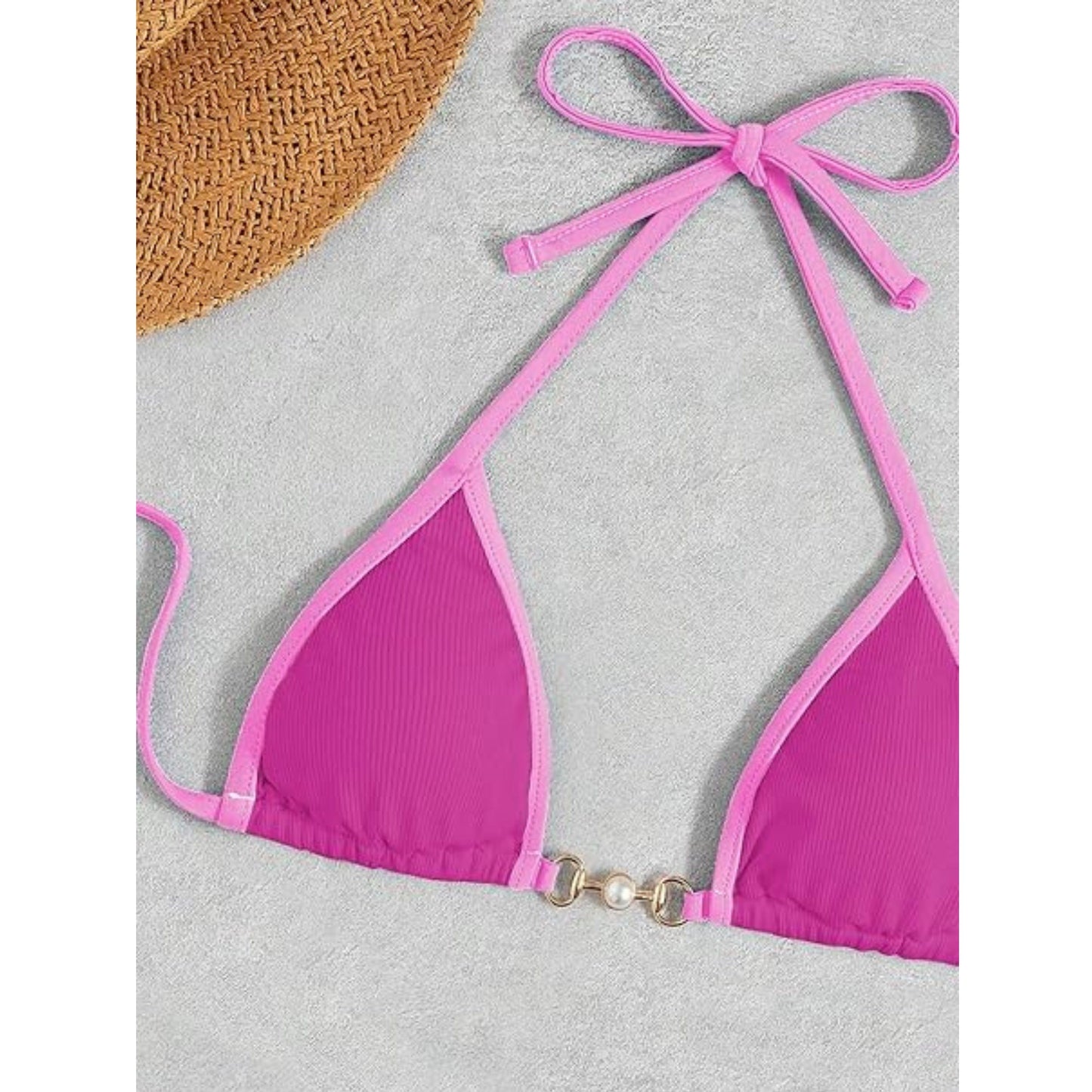 SHEIN Shein Womens Swimwear L / Pink SHEIN - Solid ribbed bikini top