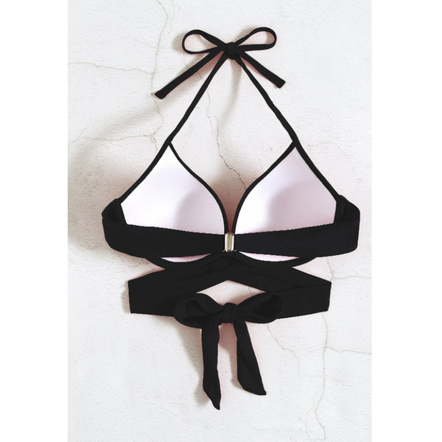 SHEIN Shein Womens Swimwear M / Black SHEIN - Solid tie design bikini top