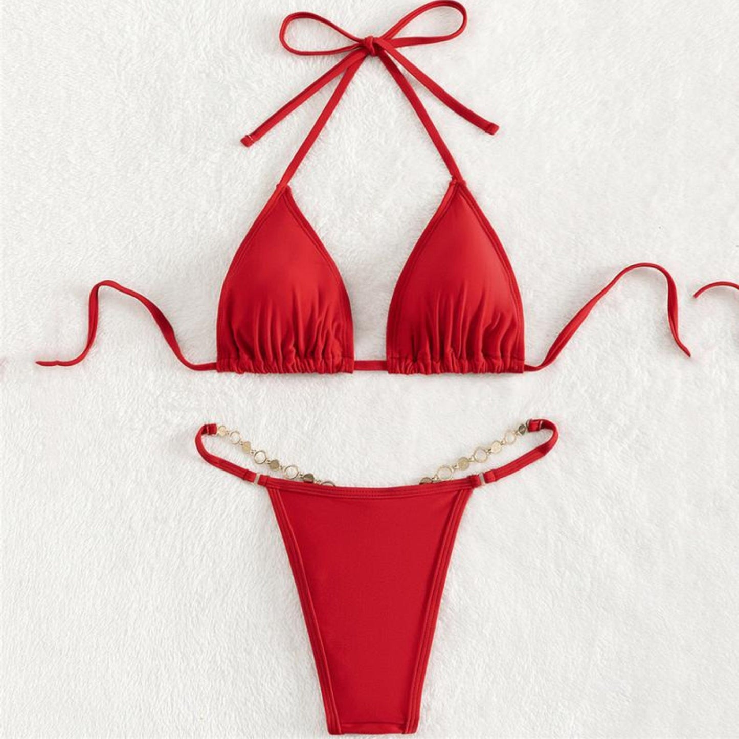 SHEIN Shein Womens Swimwear S / Red SHEIN - Sparkle Thong solid bikini