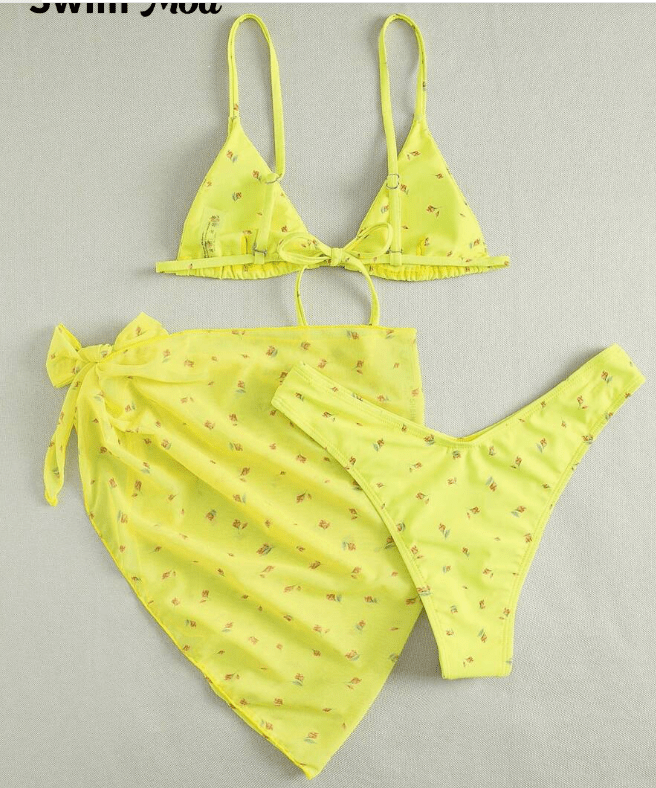 SHEIN Shein Womens Swimwear M / Yellow SHEIN - Swim Mod Summer Beach Ditsy Floral Bikini Set