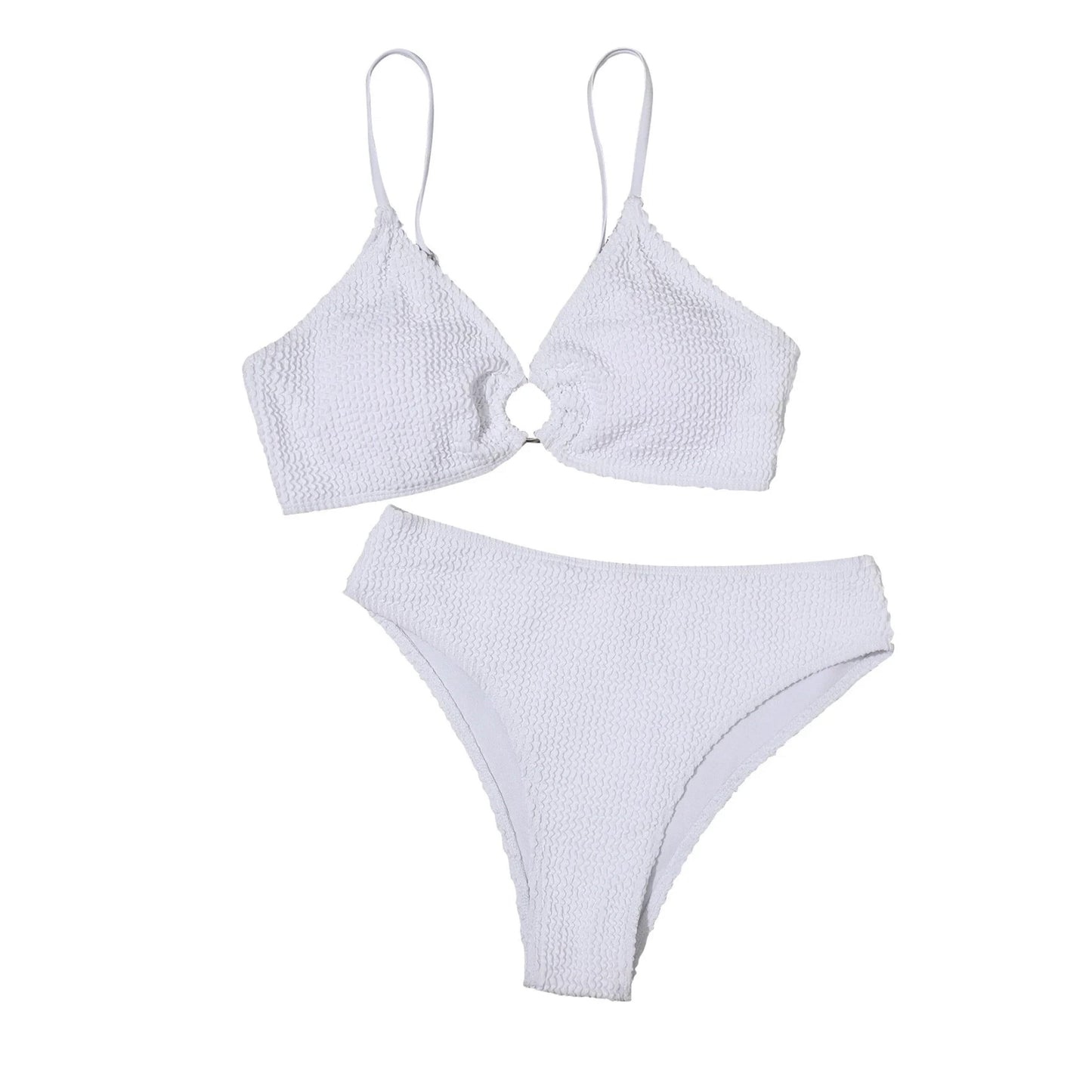 SHEIN Shein Womens Swimwear M / White SHEIN - Swim Tight O-Ring Detail Cami Bra & Bikini Bottoms 2 Piece Swimsuit