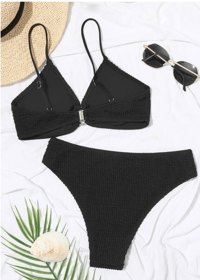 SHEIN Shein Womens Swimwear SHEIN - Swim Tight O-Ring Detail Cami Bra & Bikini Bottoms 2 Piece Swimsuit