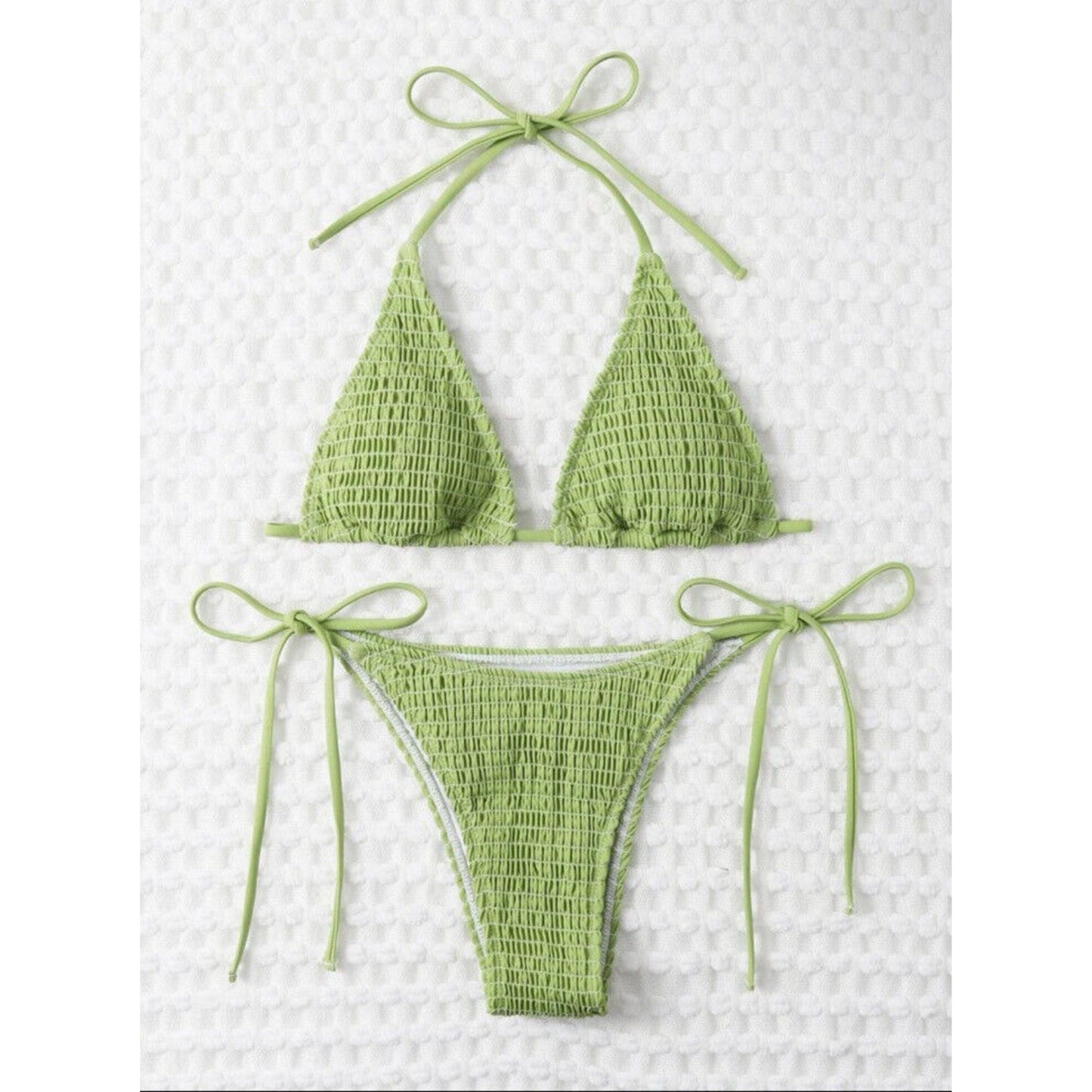 SHEIN Shein Womens Swimwear M / Light green SHEIN - Textured design triangle bikini