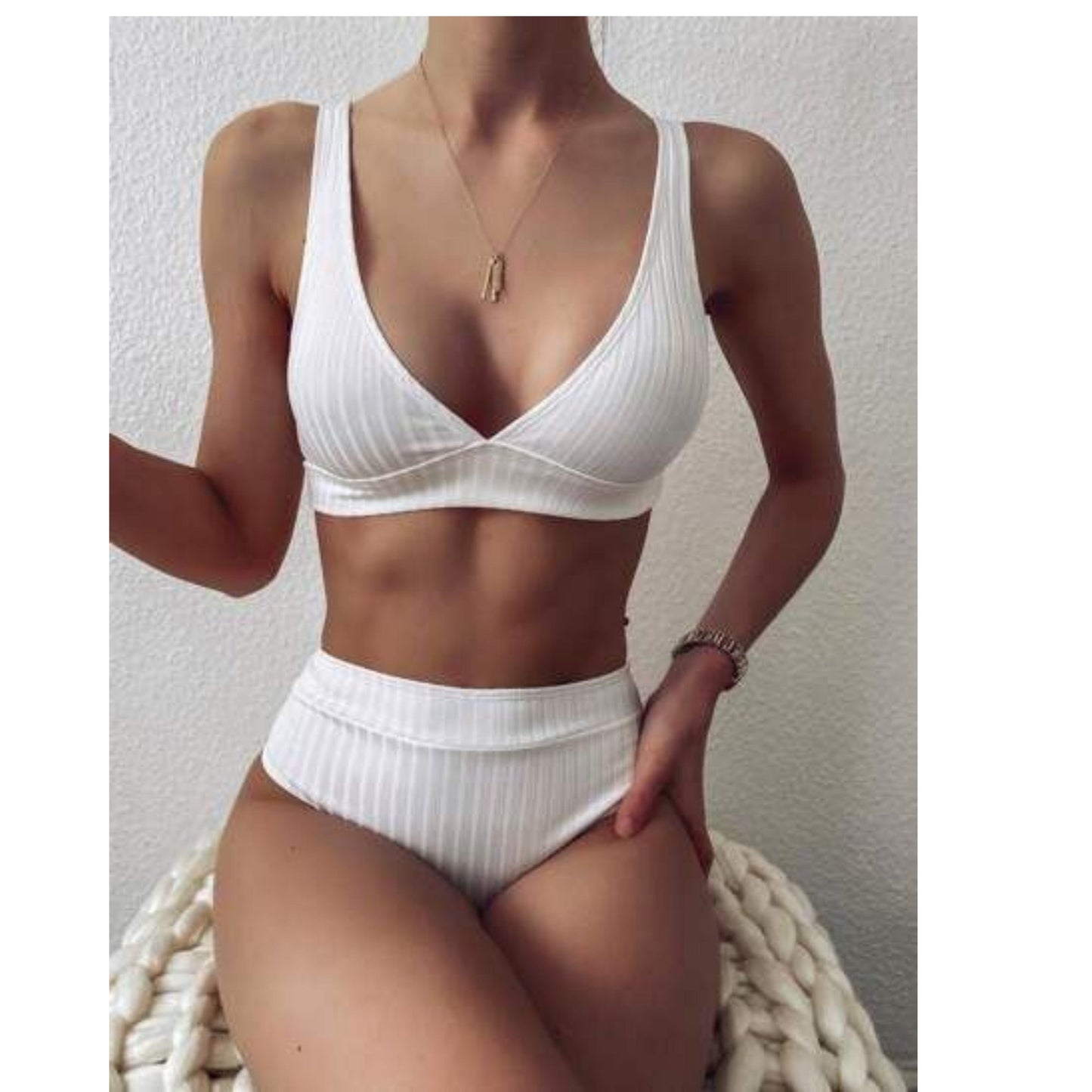 SHEIN Shein Womens Swimwear S / White SHEIN - Textured Design Two Pieces Swimwear