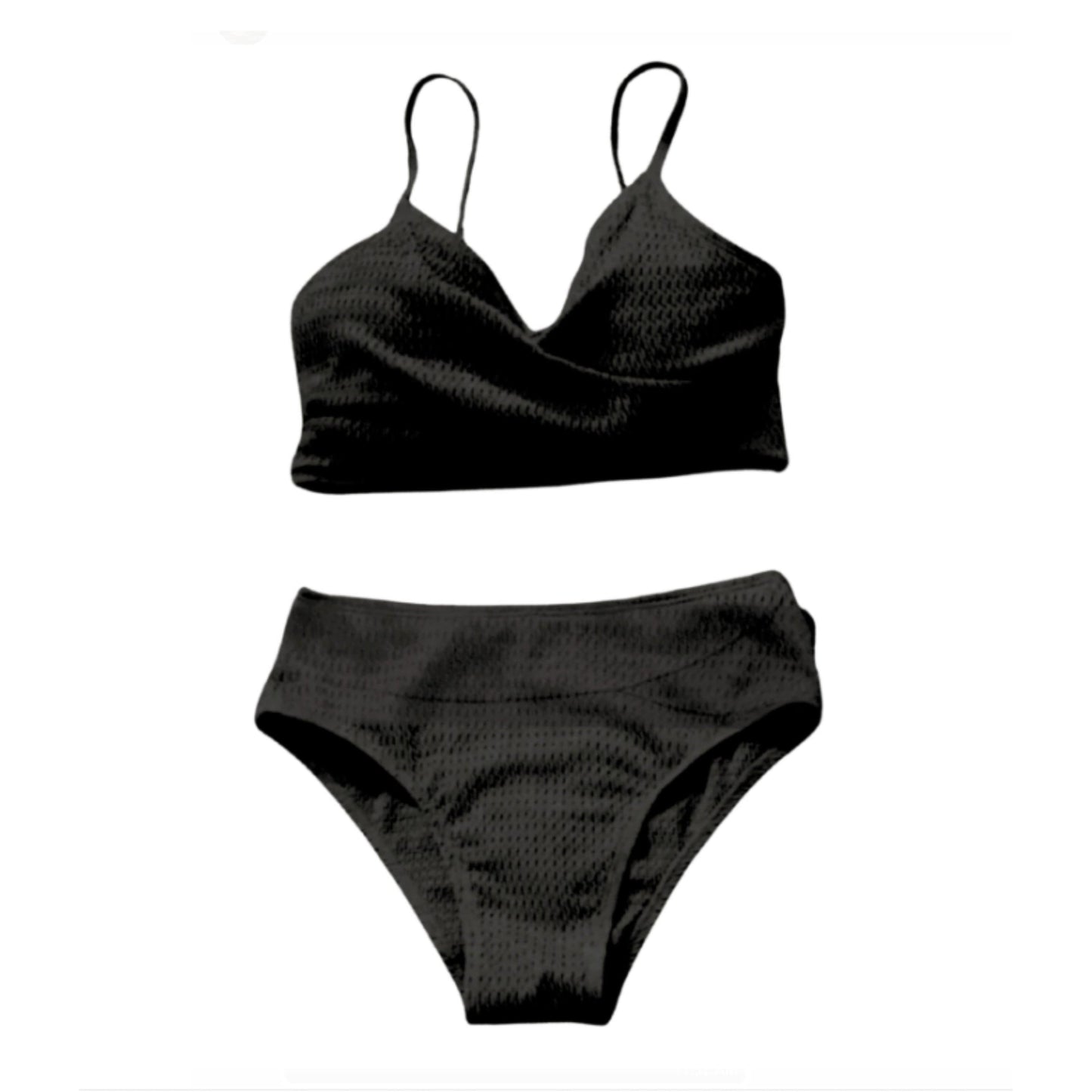 SHEIN Shein Womens Swimwear S / Black SHEIN - Textured front cross 2 piece bikini