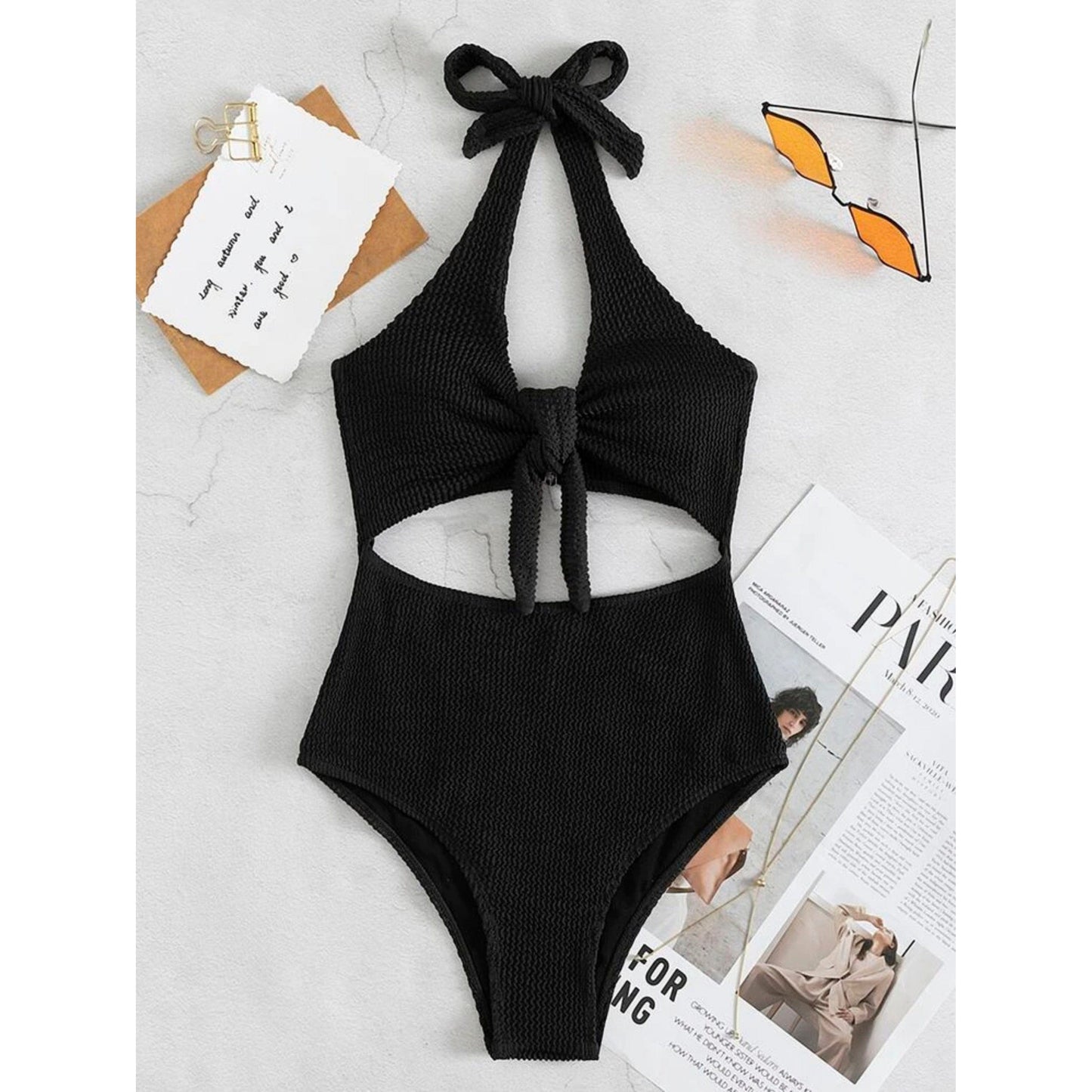 SHEIN Shein Womens Swimwear SHEIN - Textured Knot Front One-Piece Swimsuit
