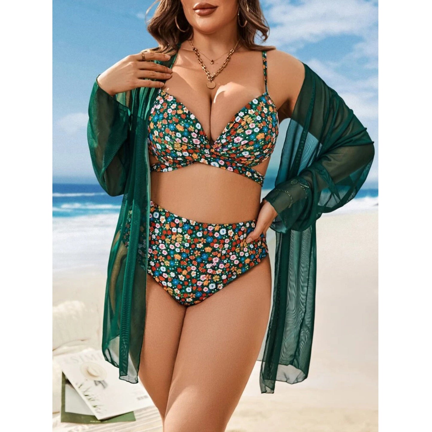 SHEIN Shein Womens Swimwear XL / Multi-Color SHEIN - Three piece floral print bikini
