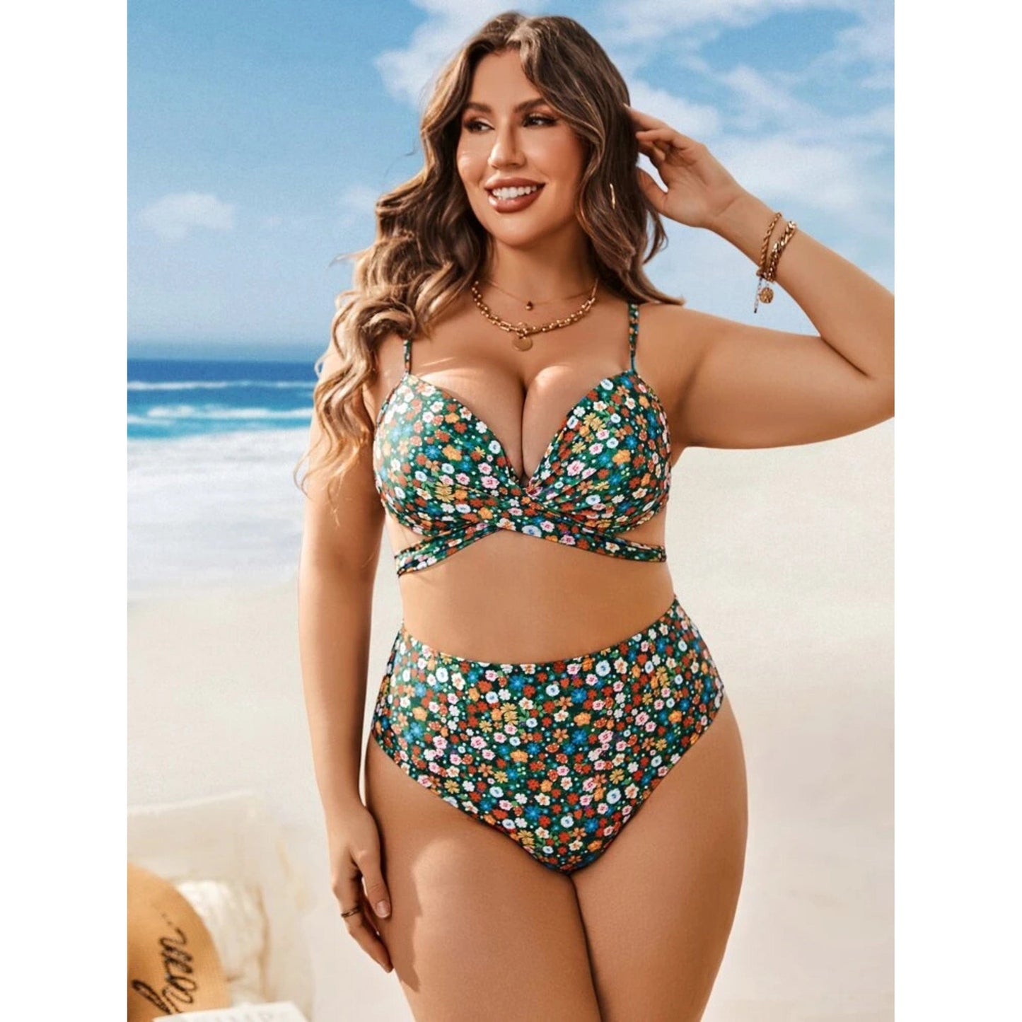 SHEIN Shein Womens Swimwear XL / Multi-Color SHEIN - Three piece floral print bikini