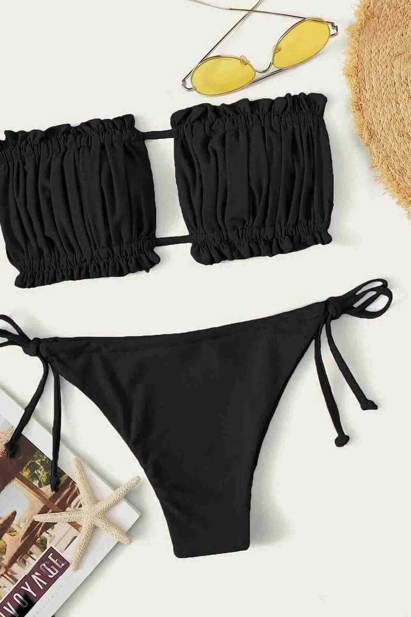SHEIN Shein Womens Swimwear S / Black SHEIN - Tube Top Drawstring Bottom Bikini