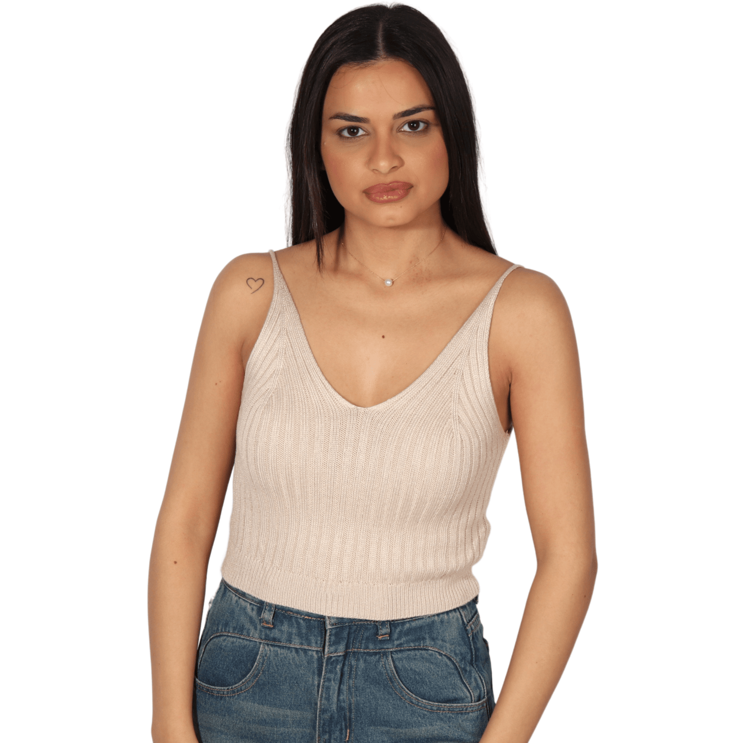 SHEIN Shein Womens Tops S / Beige SHEIN - Cute Tank Top V Neck