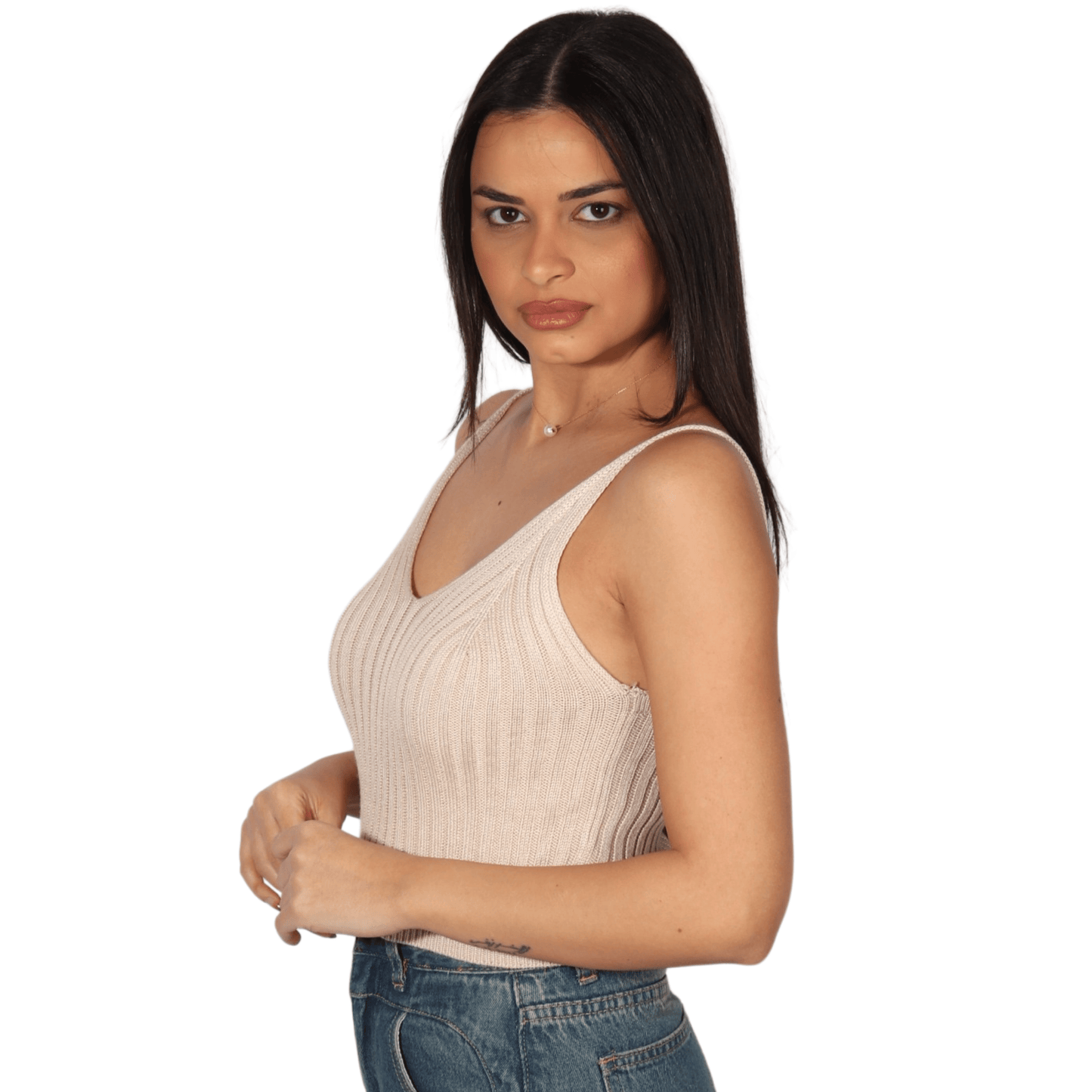 SHEIN Shein Womens Tops S / Beige SHEIN - Cute Tank Top V Neck