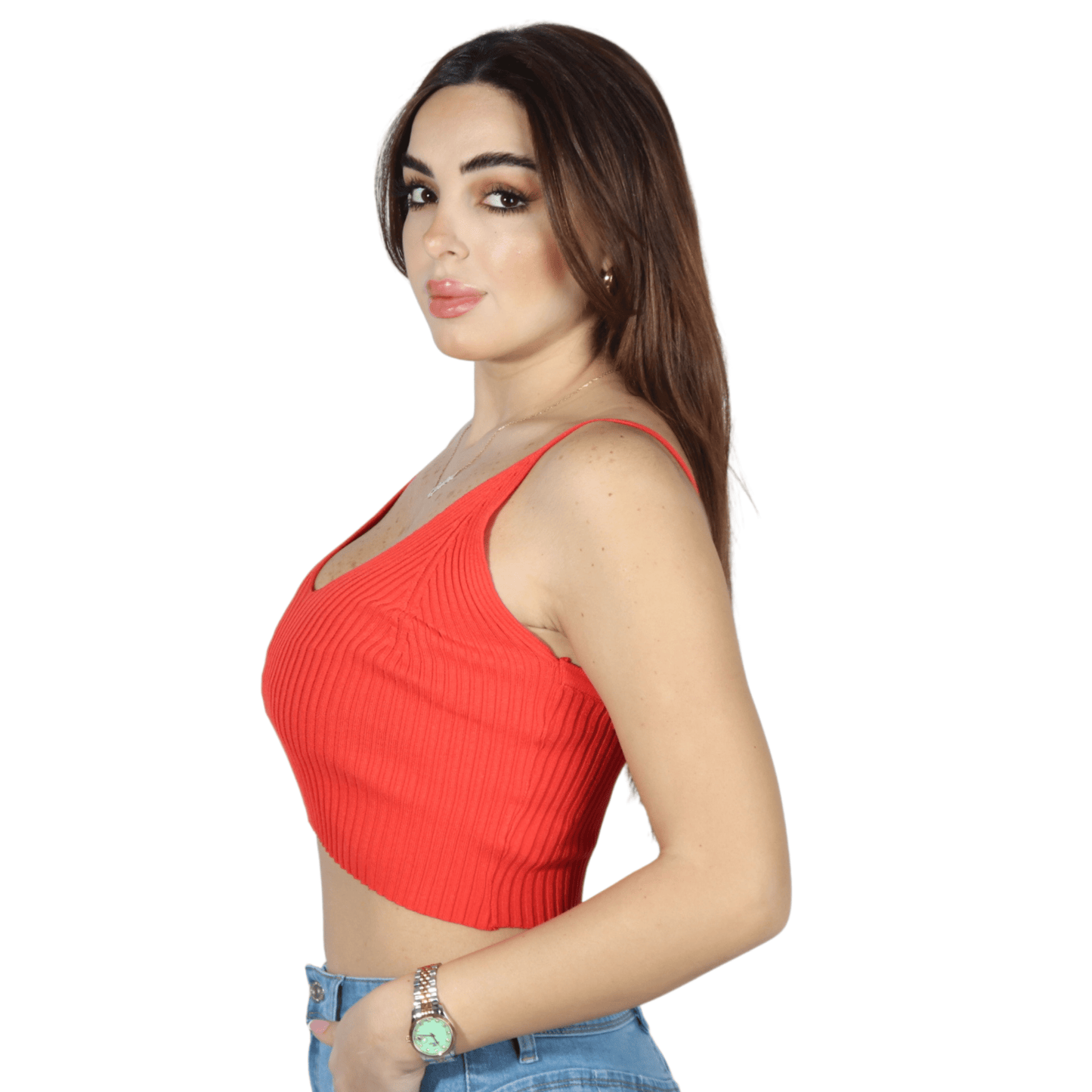 SHEIN Shein Womens Tops S / Coral SHEIN - Fashion Solid Color Knitted Camisole Top