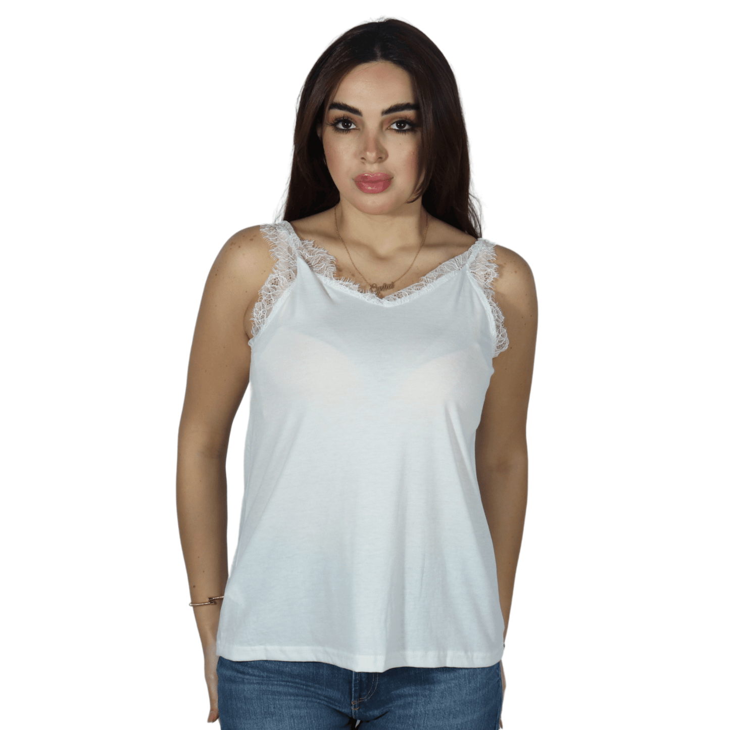SHEIN Shein Womens Tops M / White SHEIN - Lace-Trimmed Cami top