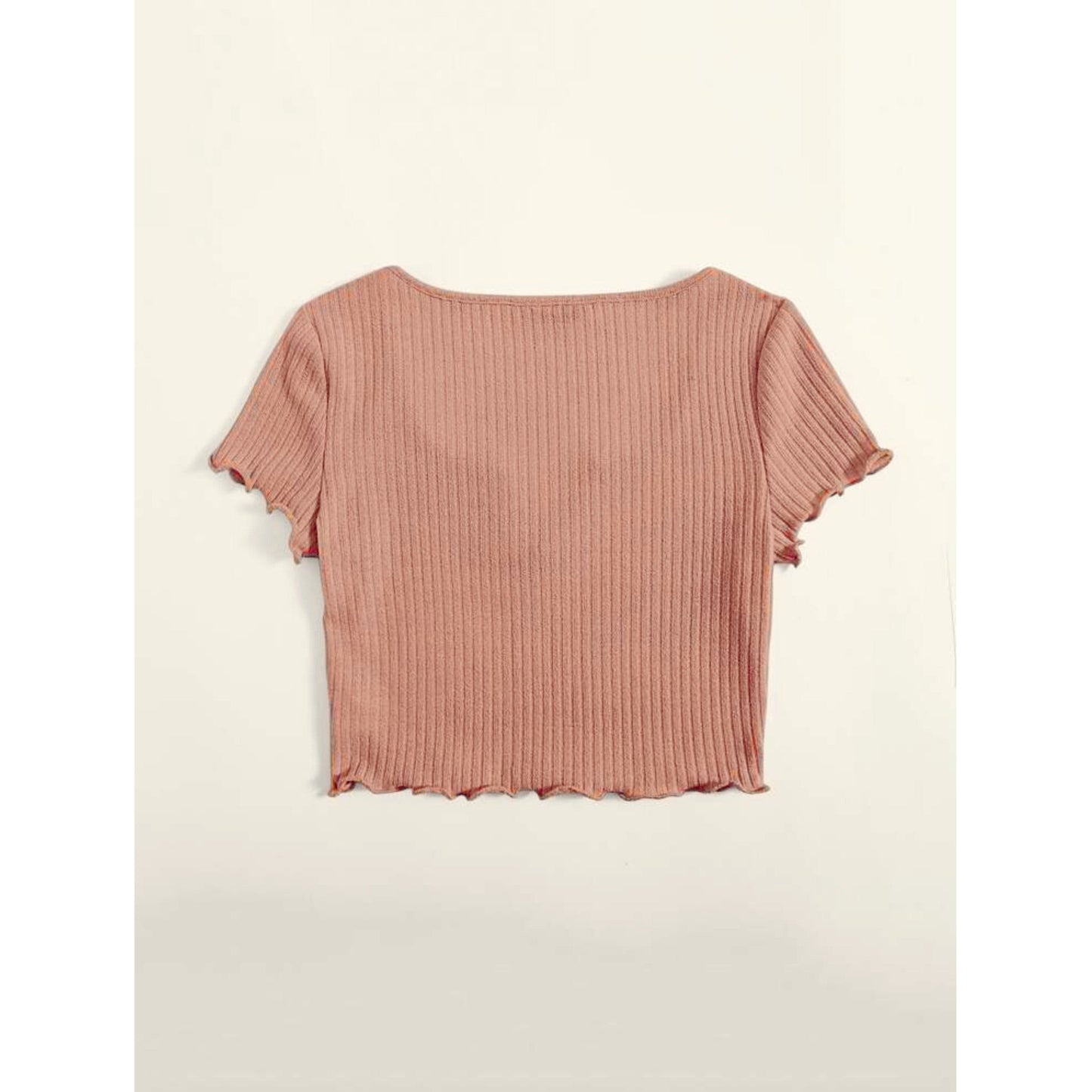SHEIN Shein Womens Tops XL / Beige SHEIN - Notch Neck Lettuce Trim Top