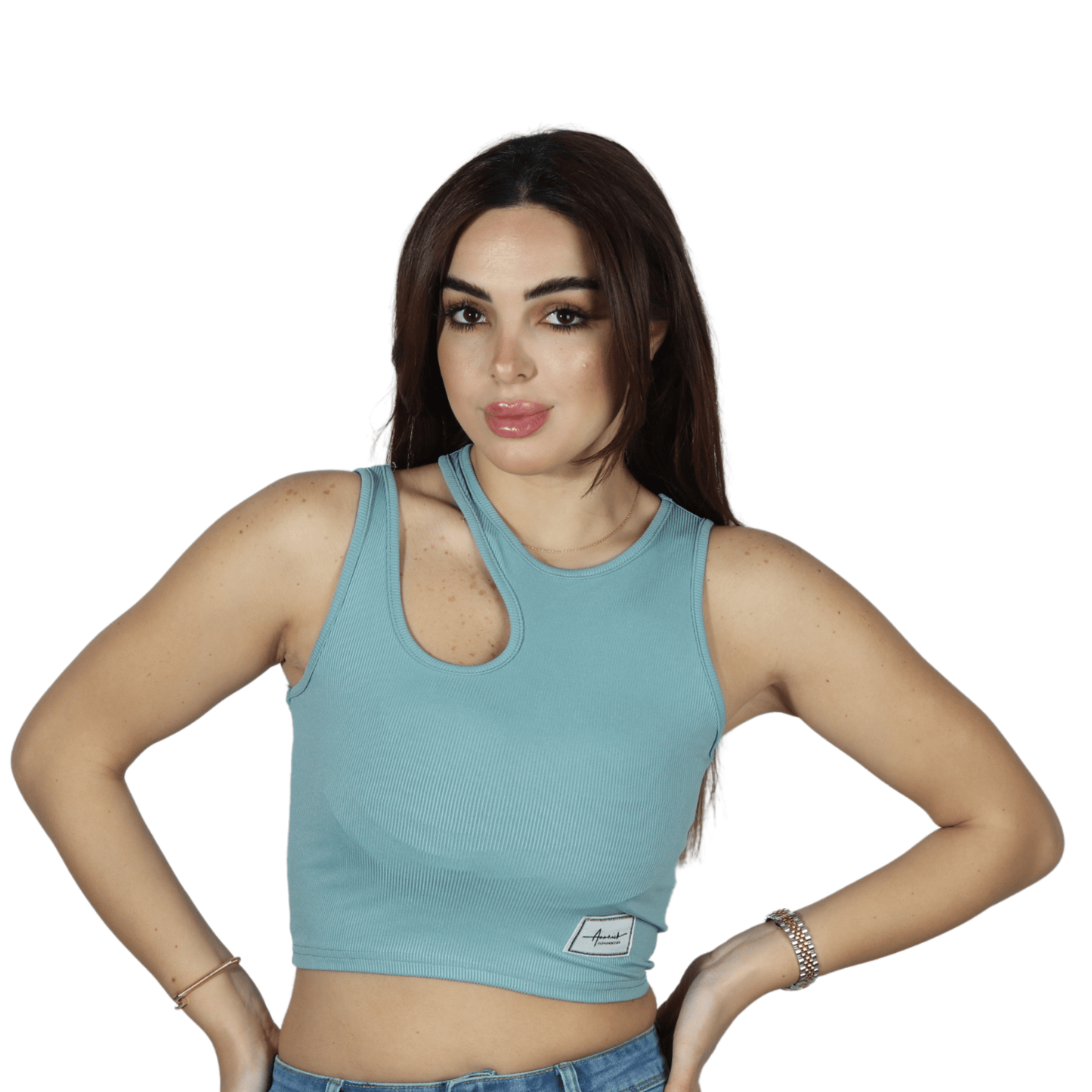 SHEIN Shein Womens Tops S / Green SHEIN - Perforated Sheer Casual Top