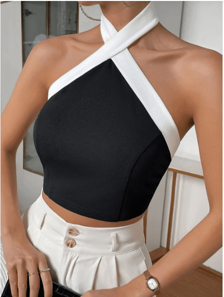SHEIN Shein Womens Tops S / Black SHEIN - Solid Pattern Halter Neck Sleeveless Fitted Top