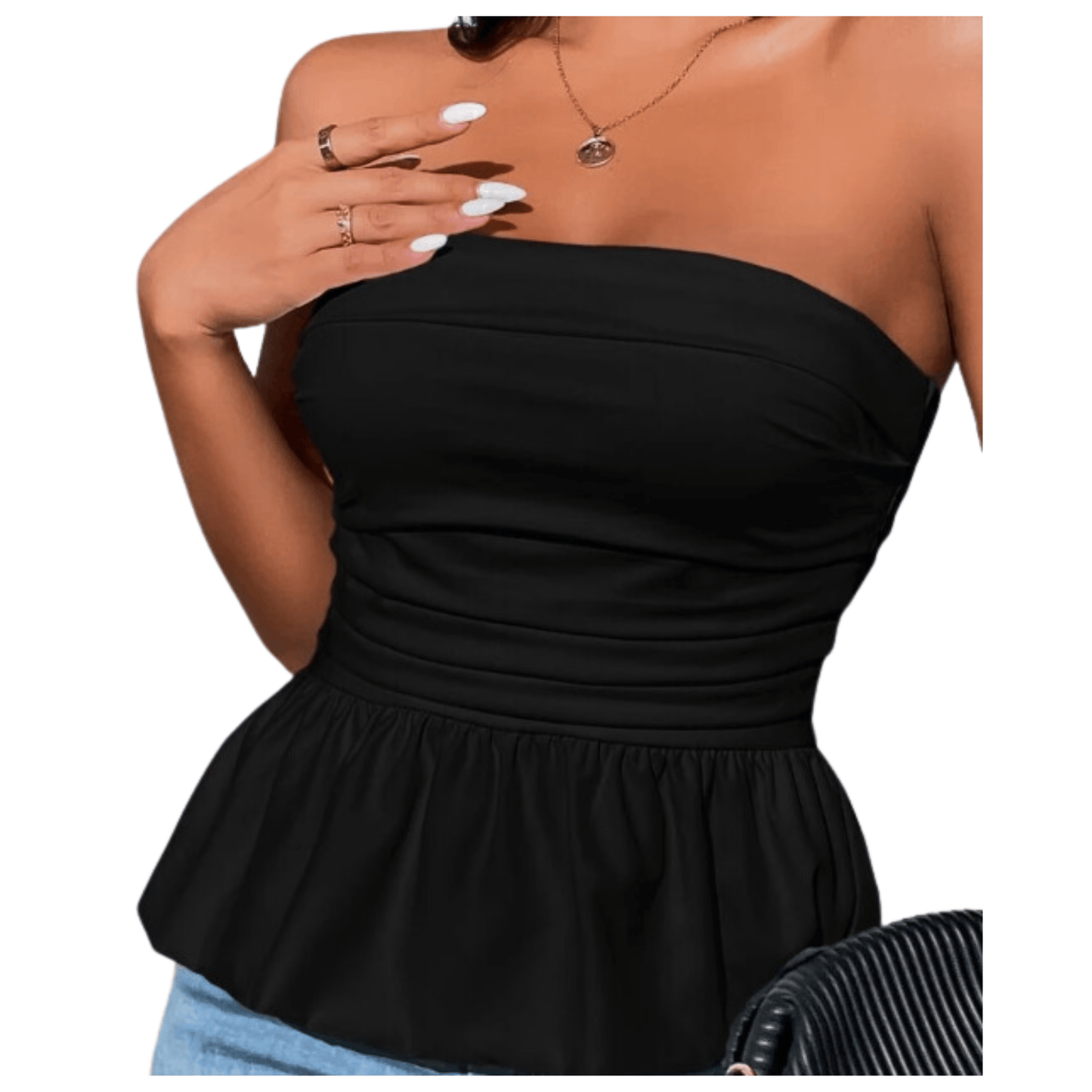 SHEIN Shein Womens Tops XL / Black SHEIN - Strapless Pleated Blouse