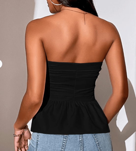SHEIN Shein Womens Tops XL / Black SHEIN - Strapless Pleated Blouse