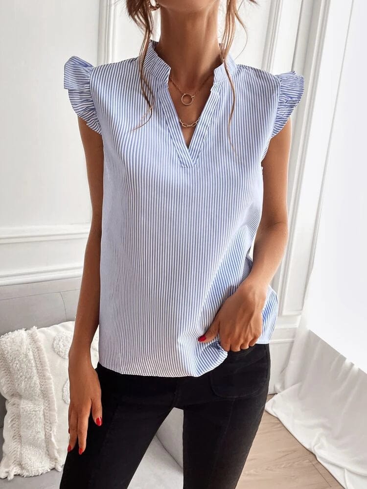 SHEIN Shein Womens Tops XL / Multi-Color SHEIN - Striped Ruffle Cap Sleeve Blouse