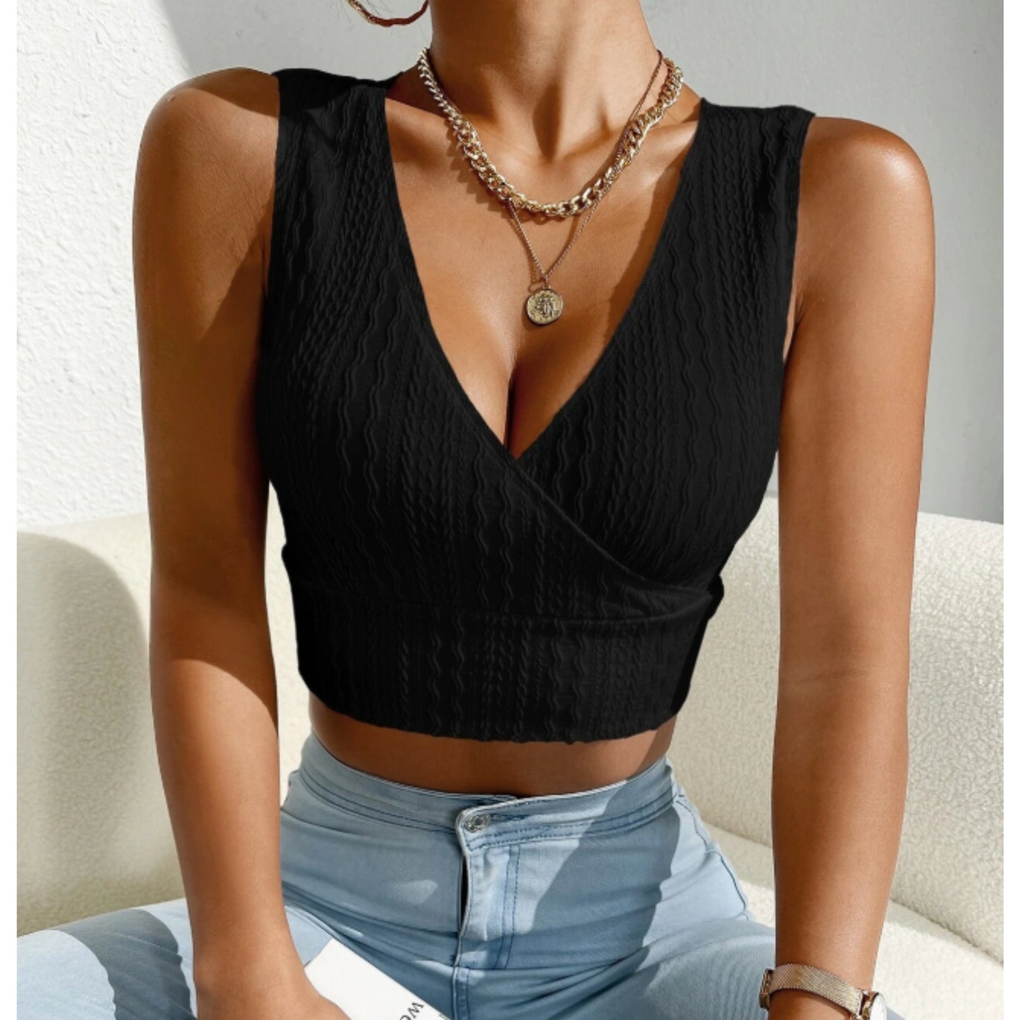 SHEIN Shein Womens Tops S / Black SHEIN - Surplice Neck Tank Top