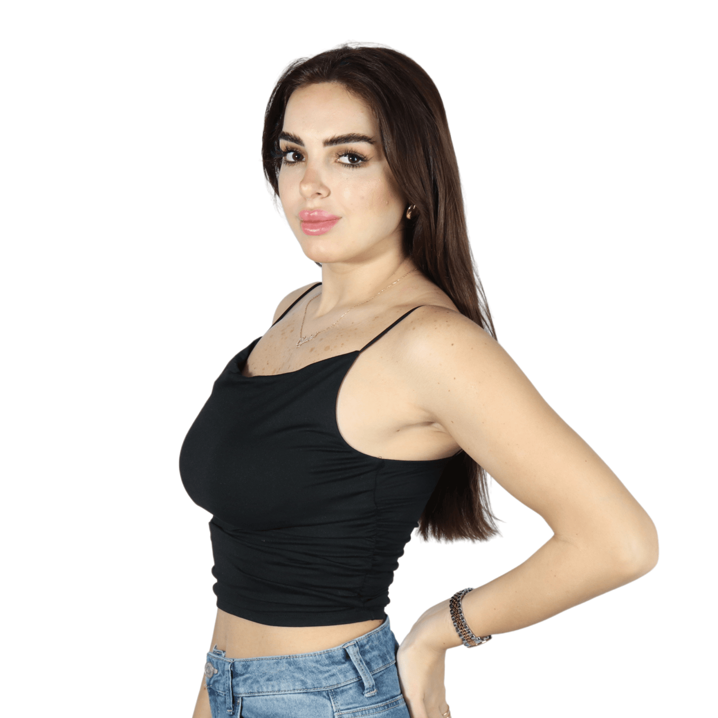 SHEIN Shein Womens Tops Petite XS / Black SHEIN - Thin Straps Solid Crop Top