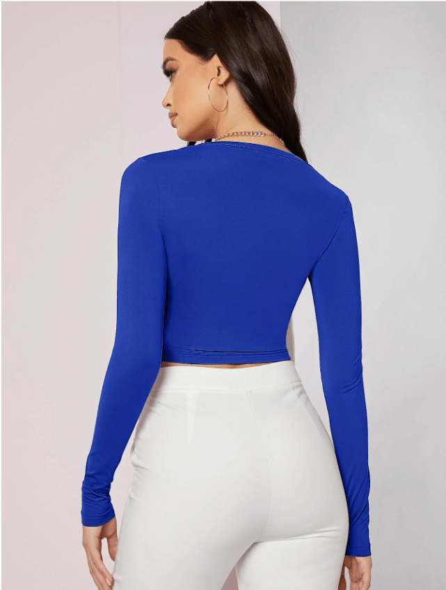 SHEIN Shein Womens Tops M / Blue SHEIN - U neck crop top