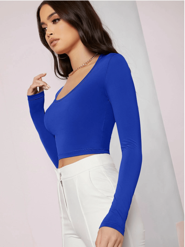 SHEIN Shein Womens Tops M / Blue SHEIN - U neck crop top