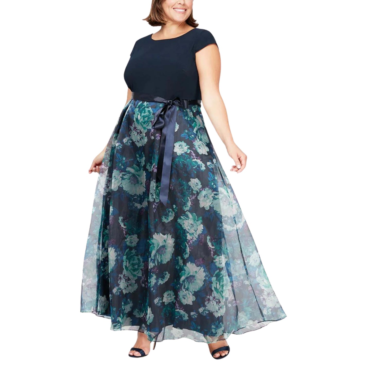 SLNY Womens Dress XL / Navy SLNY - Plus Cap Sleeve Floral Dress