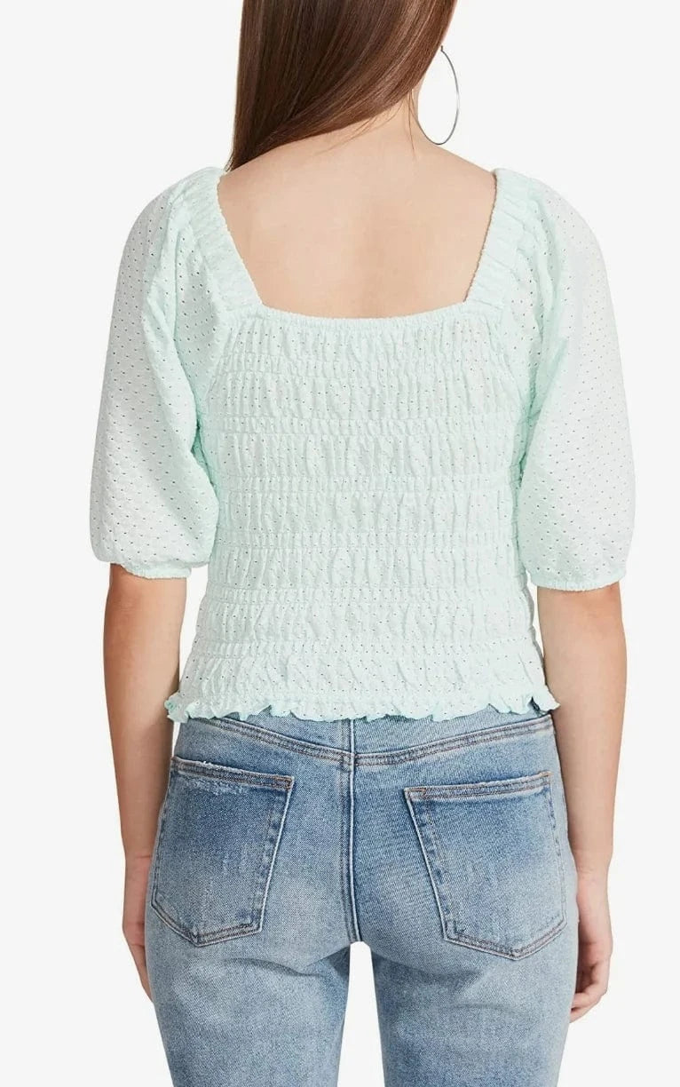 STEVE MADDEN Womens Tops M / Green STEVE MADDEN - Smock My Way Eyelet Top