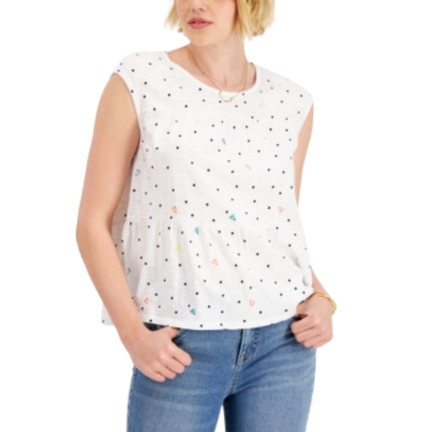 STYLE & CO. Womens Tops M / White STYLE & CO. - Dot-Print Tiered Tank Top