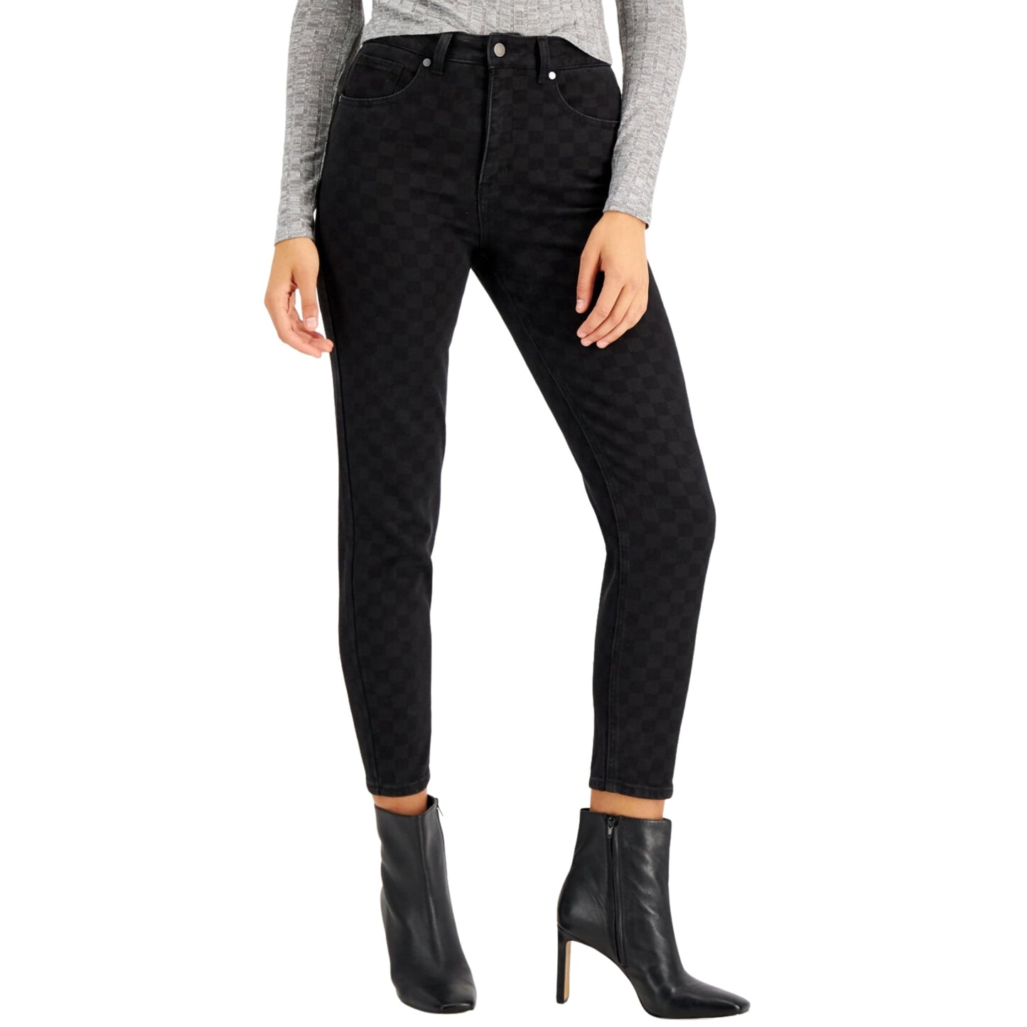 TINSELTOWN Womens Bottoms M / Black TINSELTOWN - Dana Checkered High-Rise Jeans