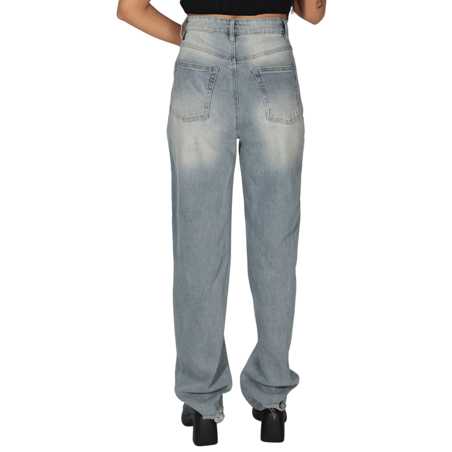 TINSELTOWN Womens Bottoms M / Blue / 28-29 TINSELTOWN - Hi-Rise Baggy, Straight Distressed Jeans