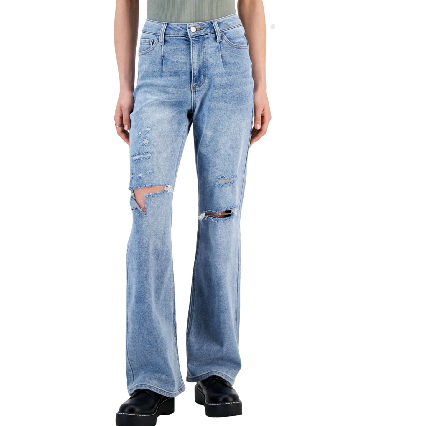 TINSELTOWN Womens Bottoms TINSELTOWN - High-Rise Relaxed Flare Jeans