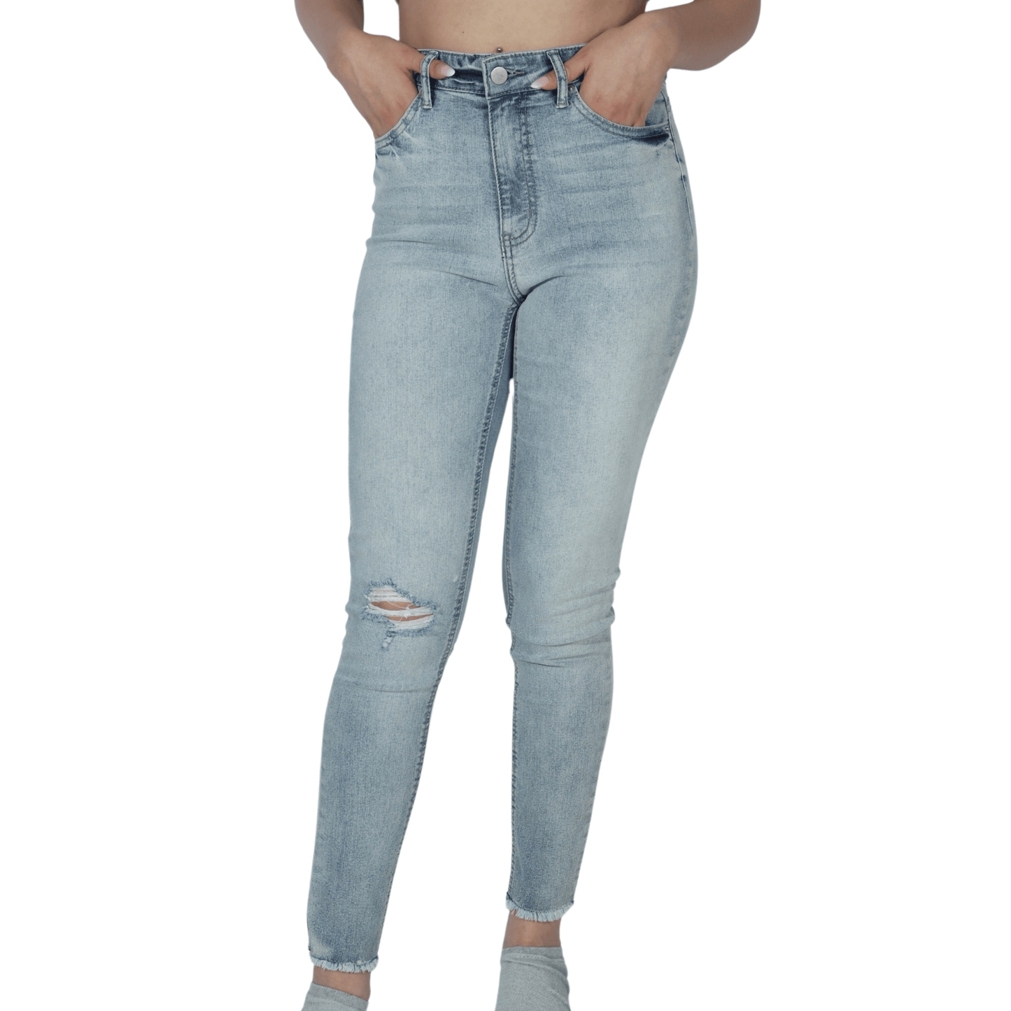 TINSELTOWN Womens Bottoms S / Blue TINSELTOWN - High waist Ripped design