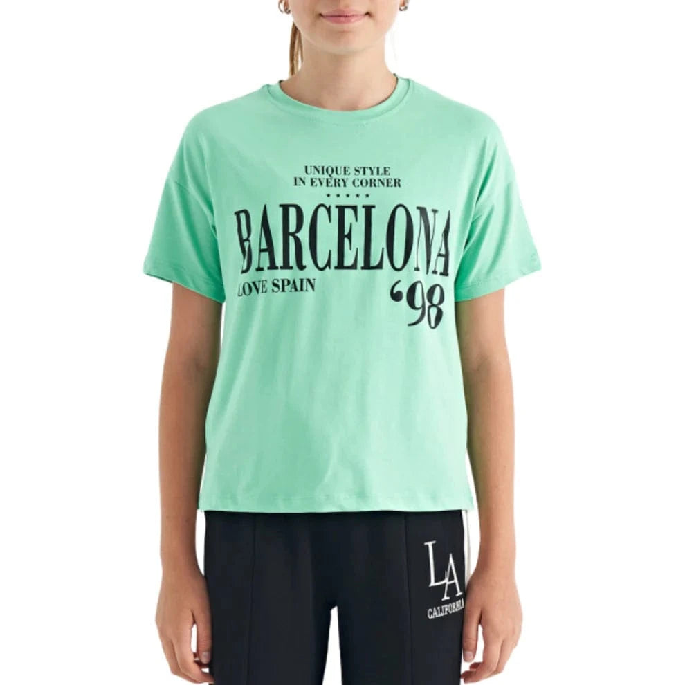 TOMMY LIFE Girls Tops S / Green TOMMY LIFE - Off Shoulder Oversize Girl's T-shirt