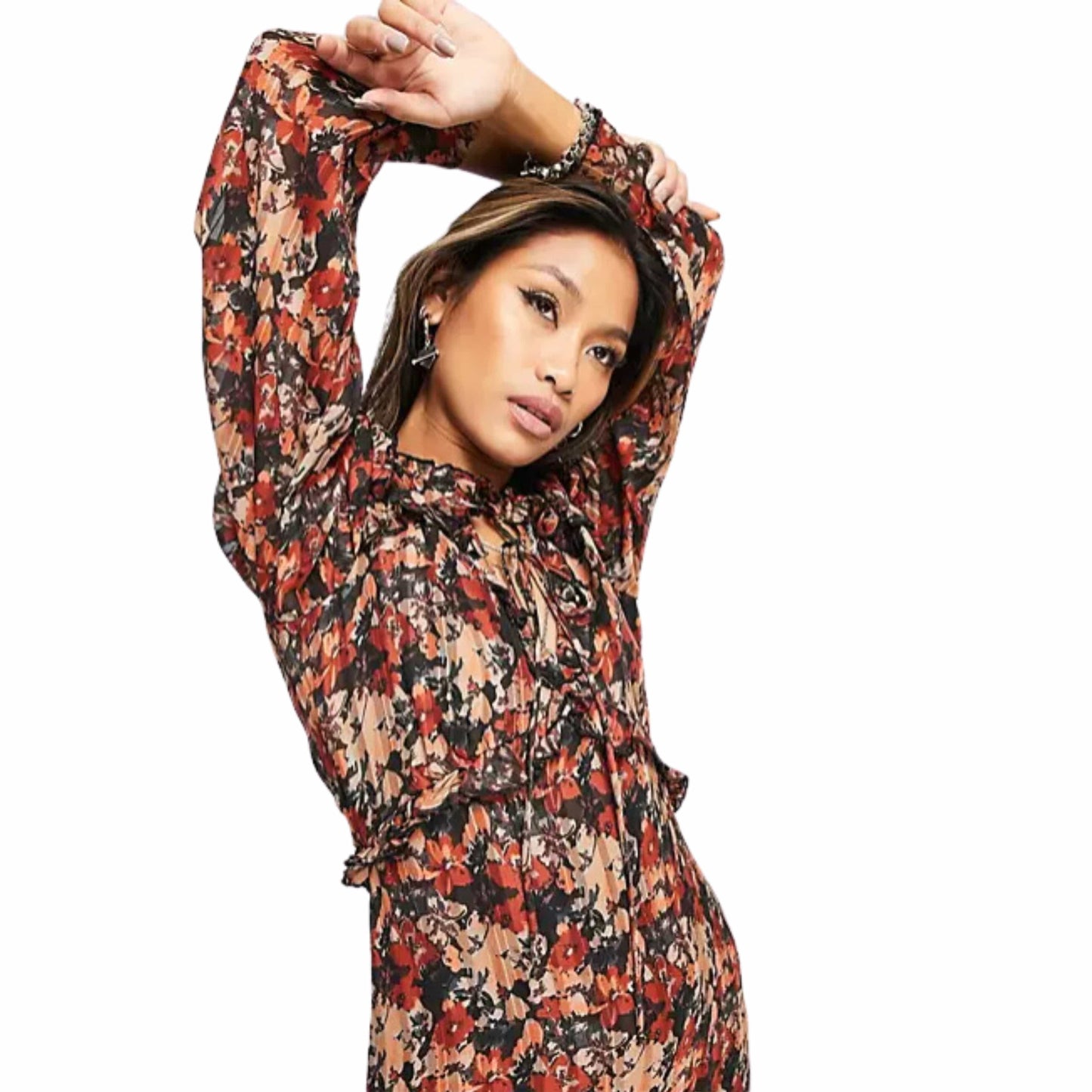 TOPSHOP Womens Dress S / Multi-Color TOPSHOP - Floral Tie Front Midi Dress