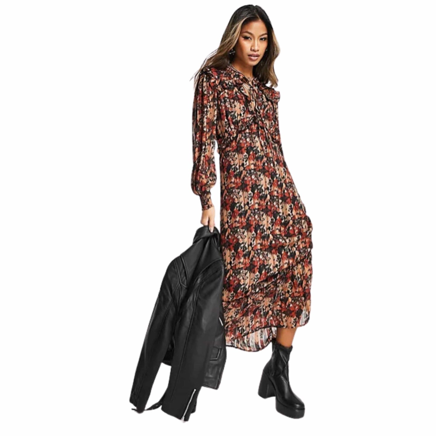 TOPSHOP Womens Dress S / Multi-Color TOPSHOP - Floral Tie Front Midi Dress